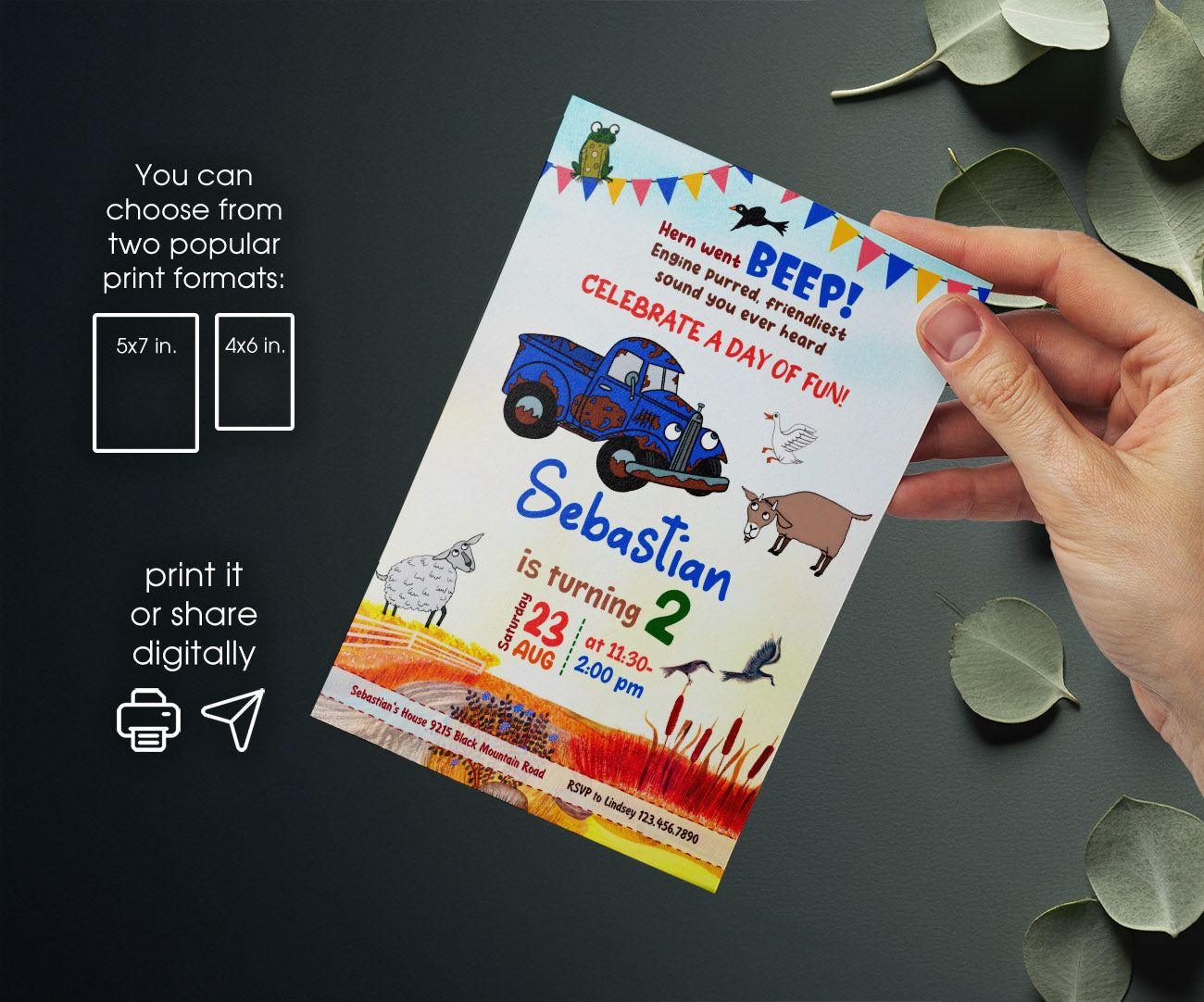 Little Blue Truck customizable invitation template | Share or Print | SJ327