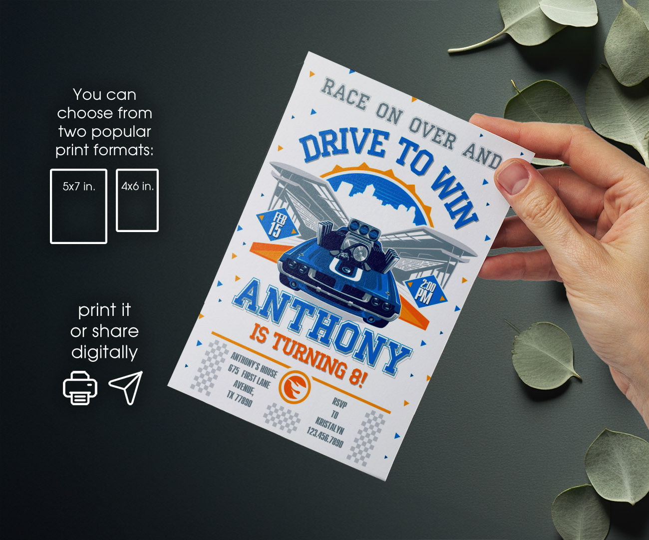 Hot Wheels Racing customizable invitation template | Share or Print | boy | AB743