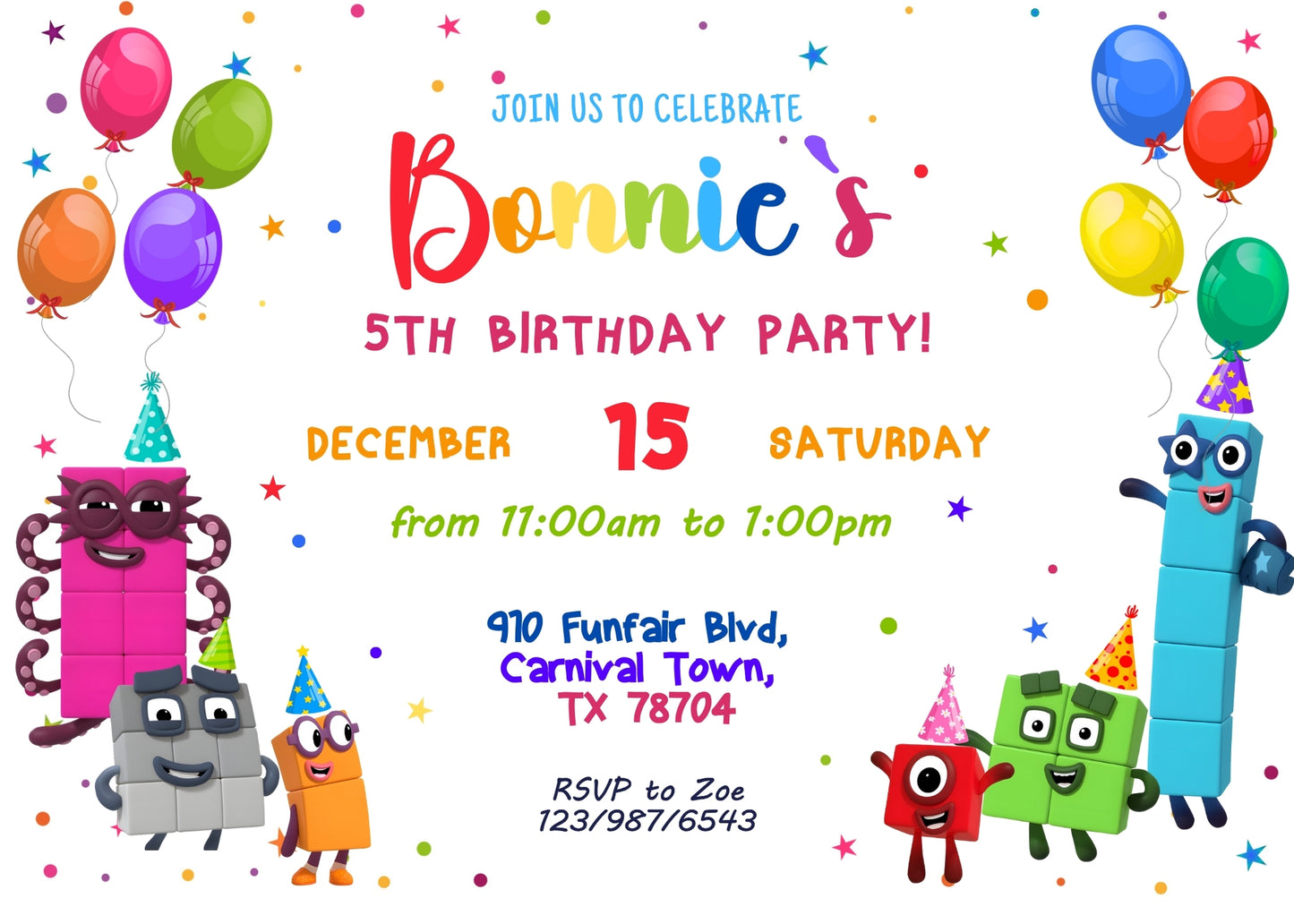 Numberblocks customizable invitation template | Share or Print | HT034