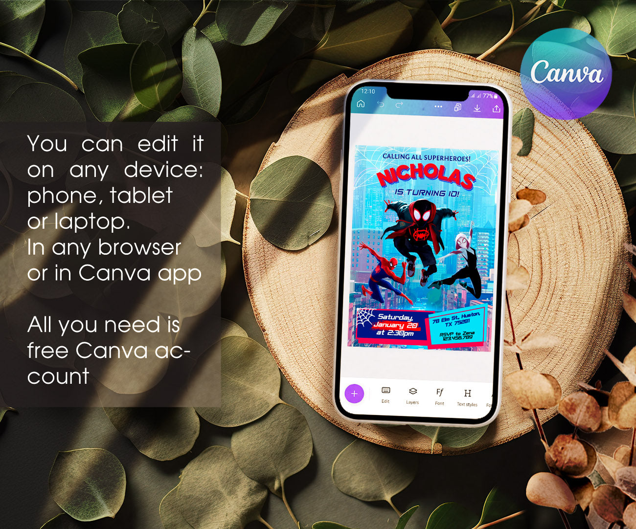 Spider Man Across the Spider-Verse customizable invitation template | Share or Print | boy | OJ701