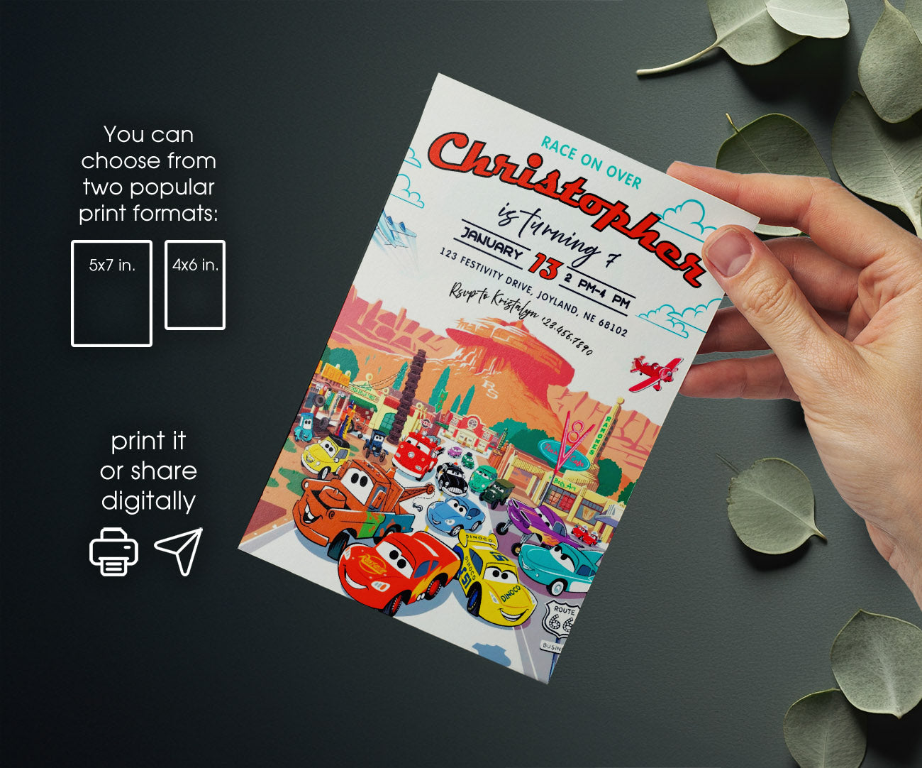 Cars Lightning McQueen customizable invitation template | Share or Print | boy | LC354