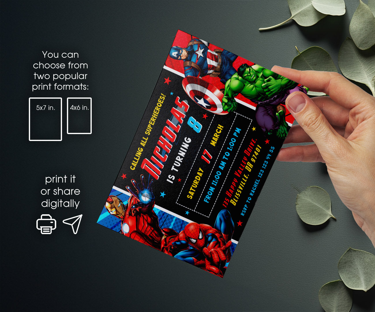Avengers Marvel Superhero customizable invitation template | Share or Print | boy | AG005