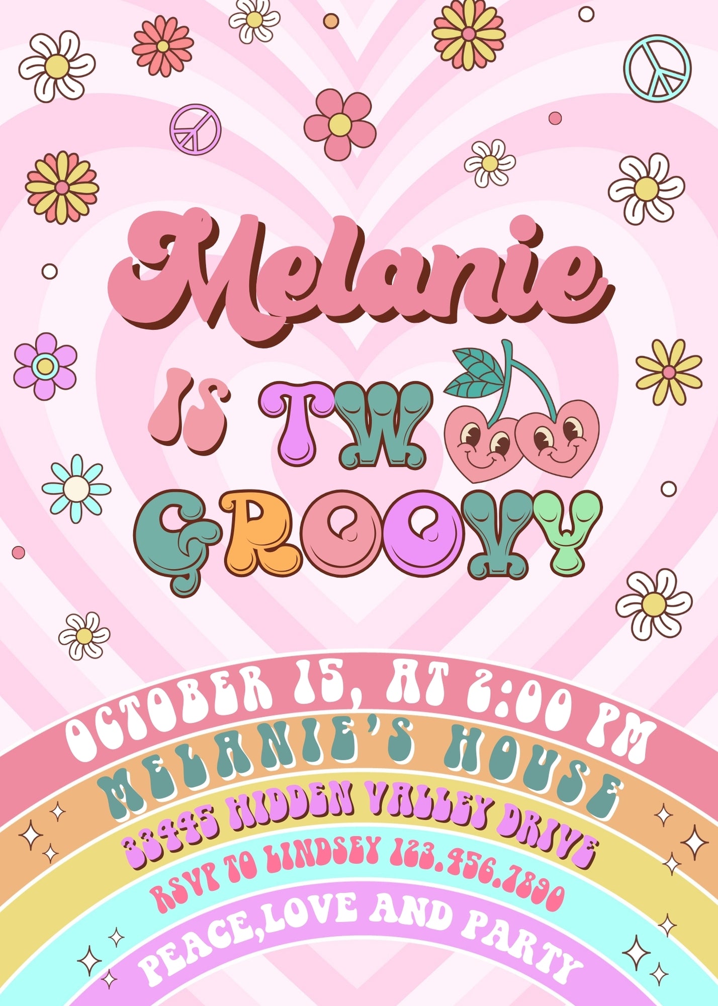 Groovy Second Birthday customizable invitation template | Share or Print | UH274