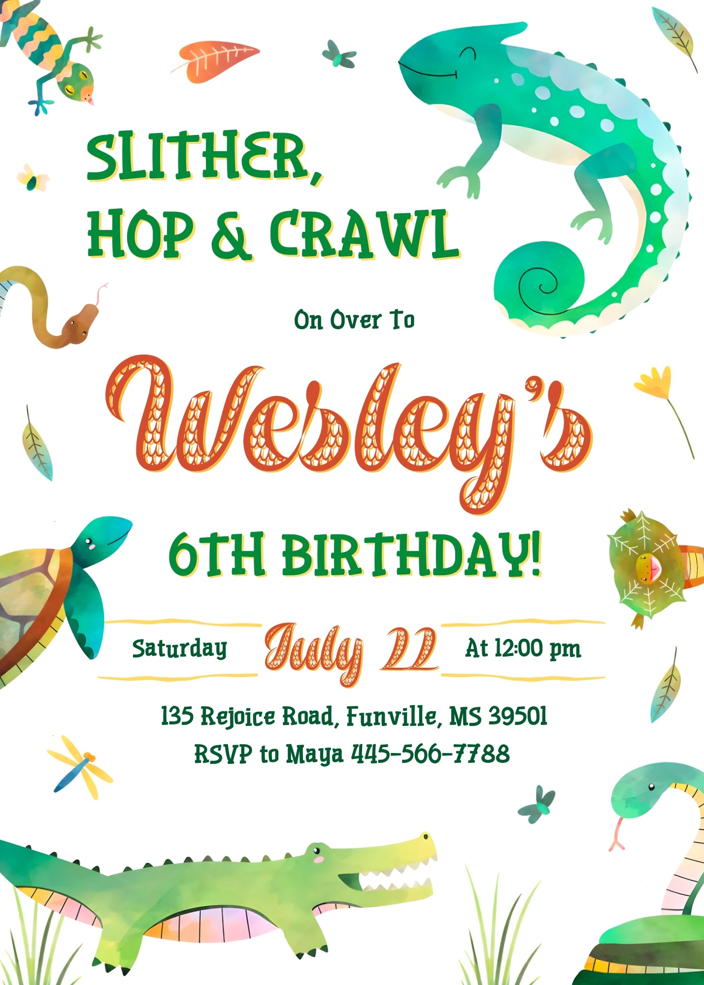 Reptile Lizard Snake customizable invitation template | Share or Print | ZM558