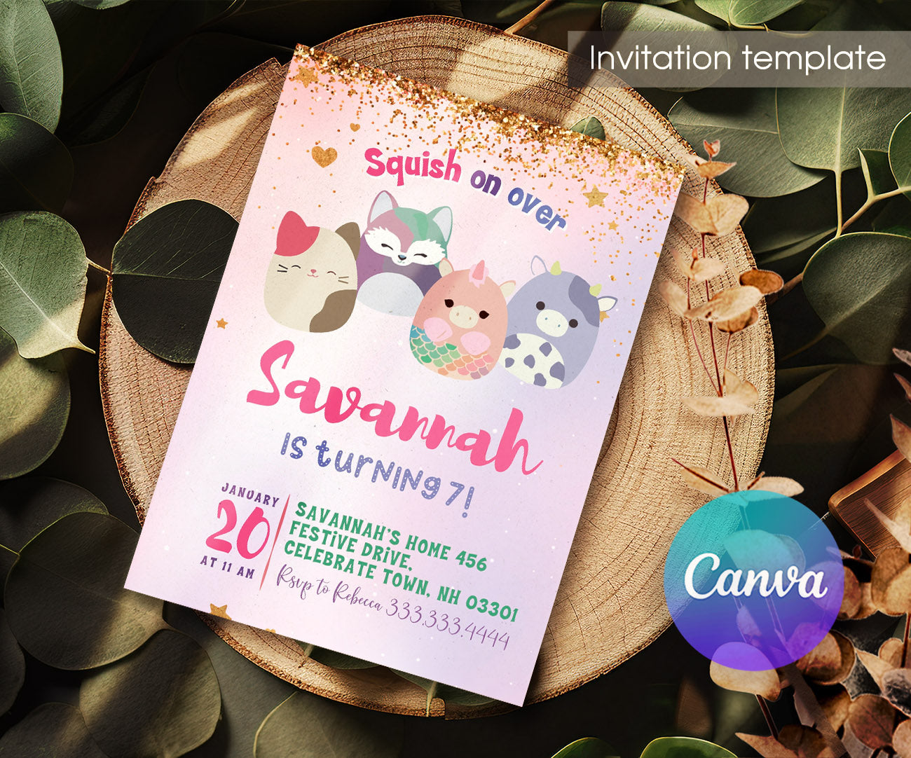 Squishmallows customizable invitation template | Share or Print | QU391