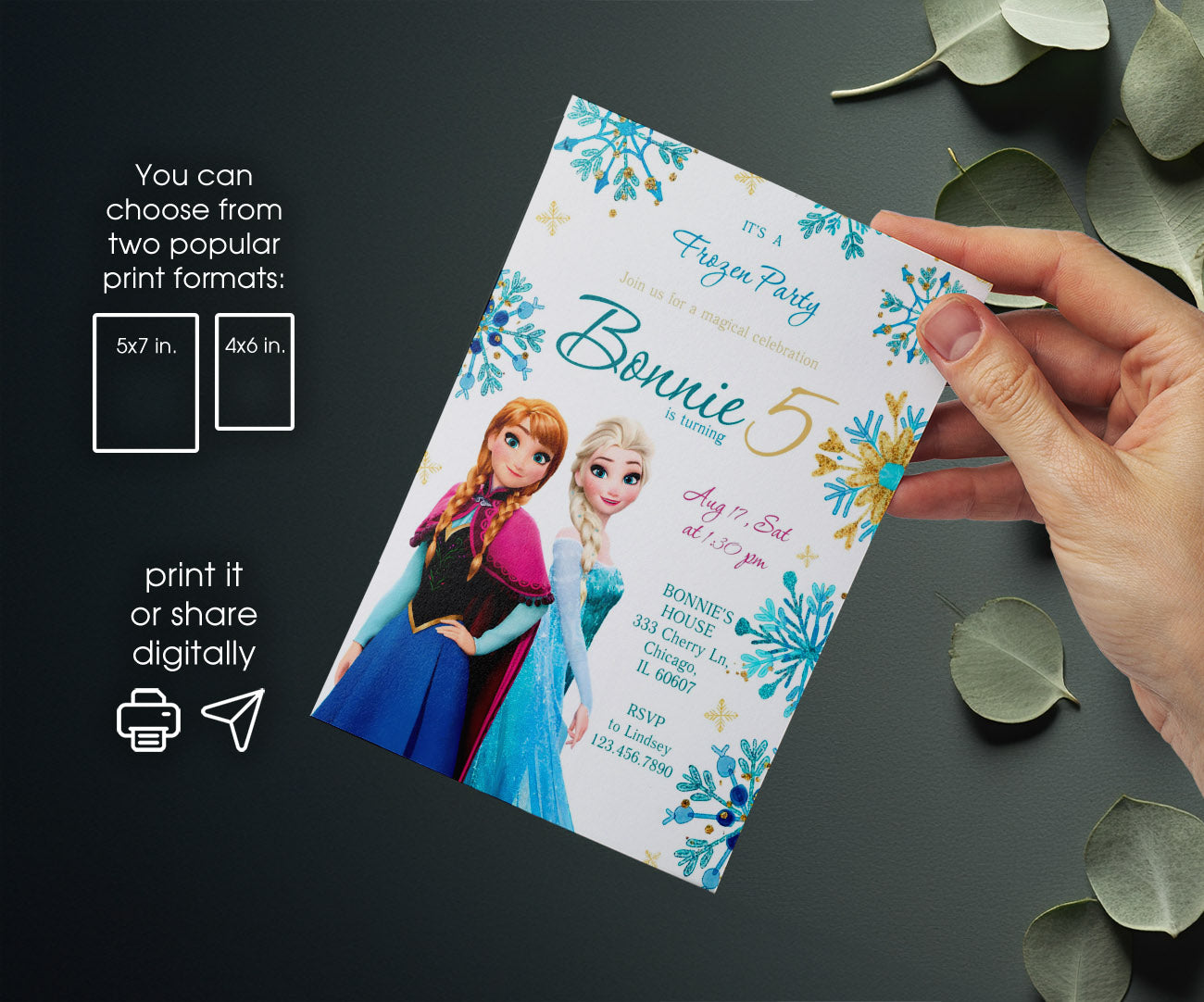 Frozen Elsa customizable invitation template | Share or Print | girl | AN531