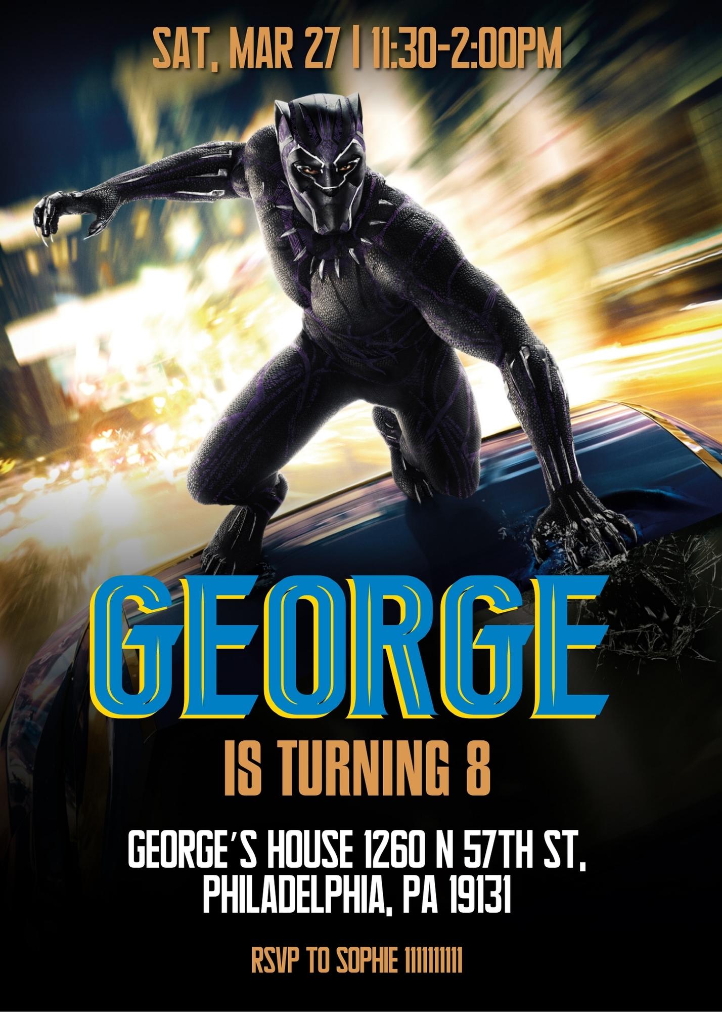 Black Panther Superhero Marvel customizable invitation template | Share or Print | boy | ZV053