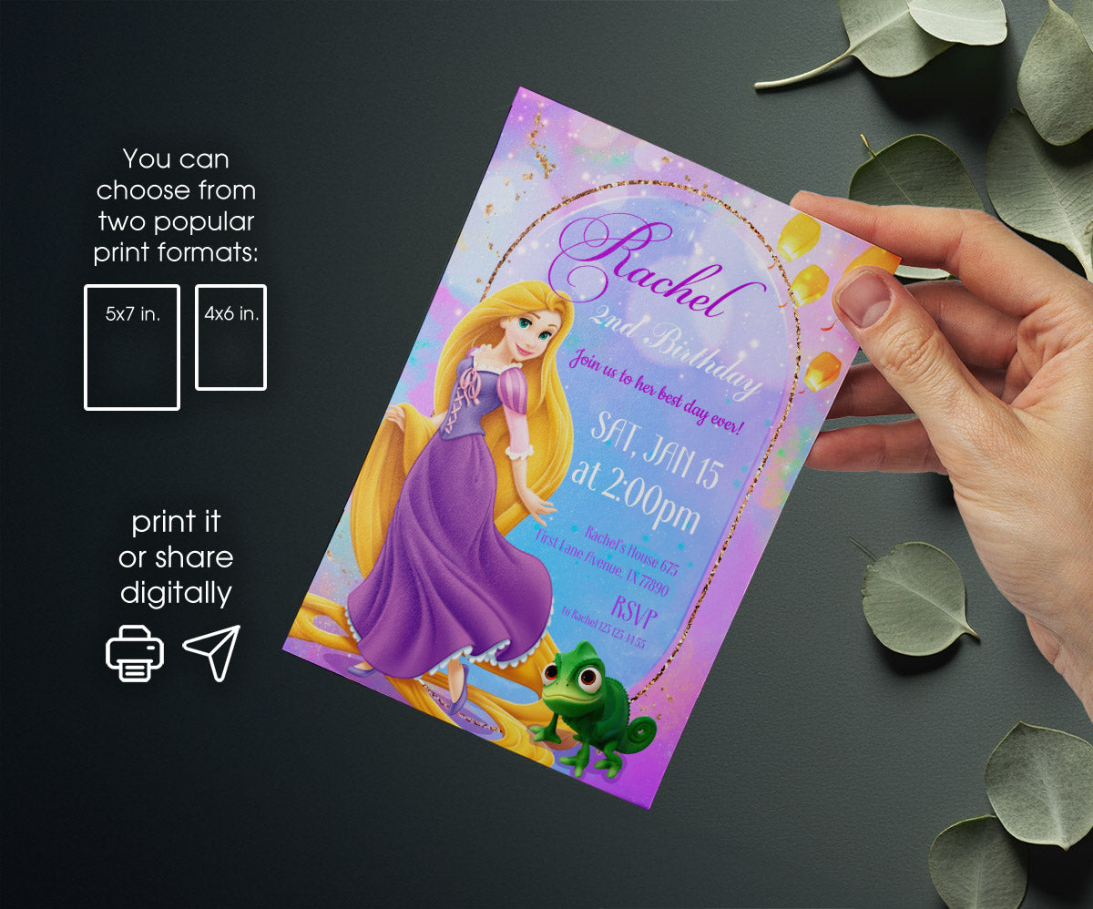Rapunzel Princess Tangled customizable invitation template | Share or Print | girl | WP435