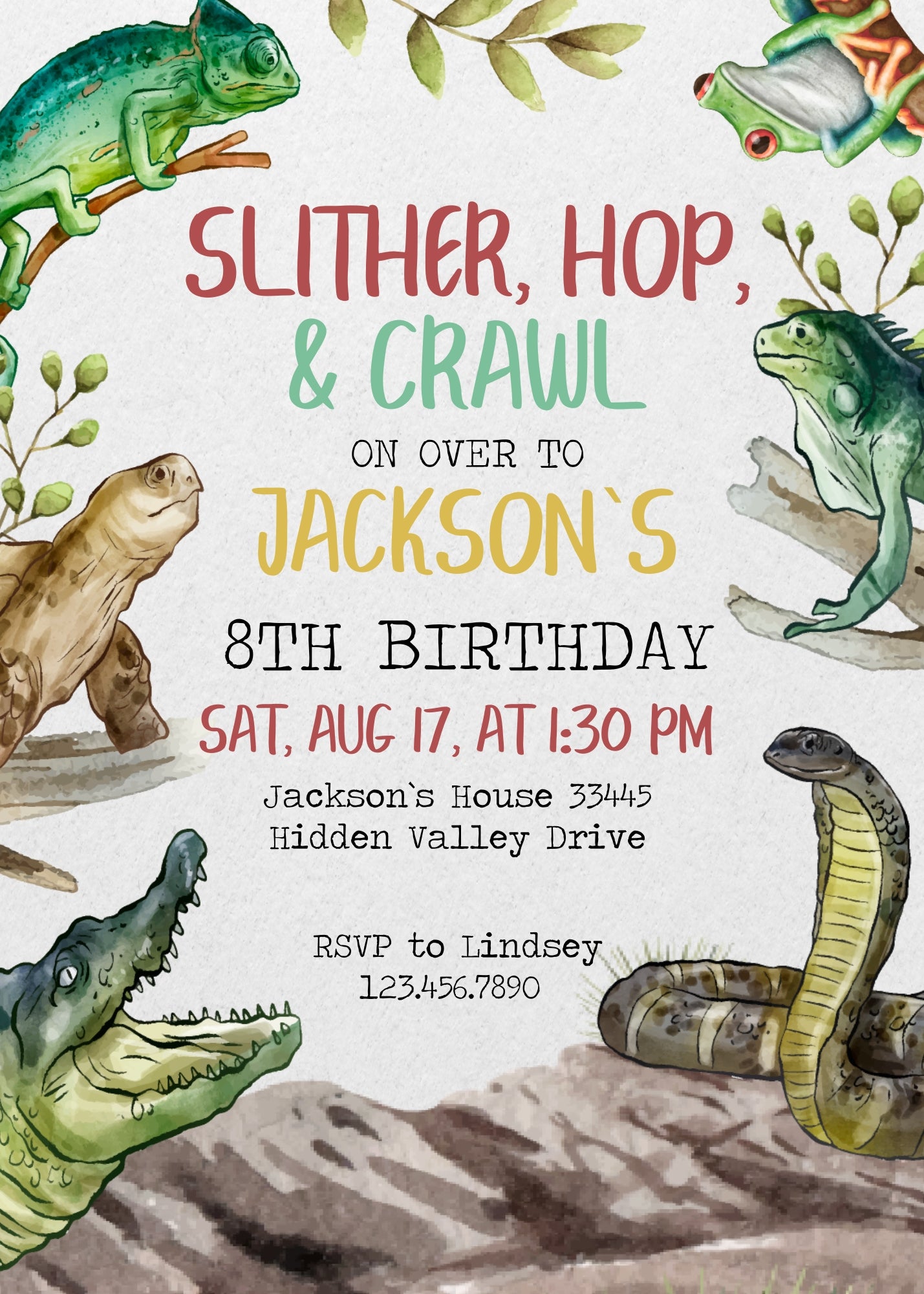 Reptile Lizard Snake customizable invitation template | Share or Print | VK904