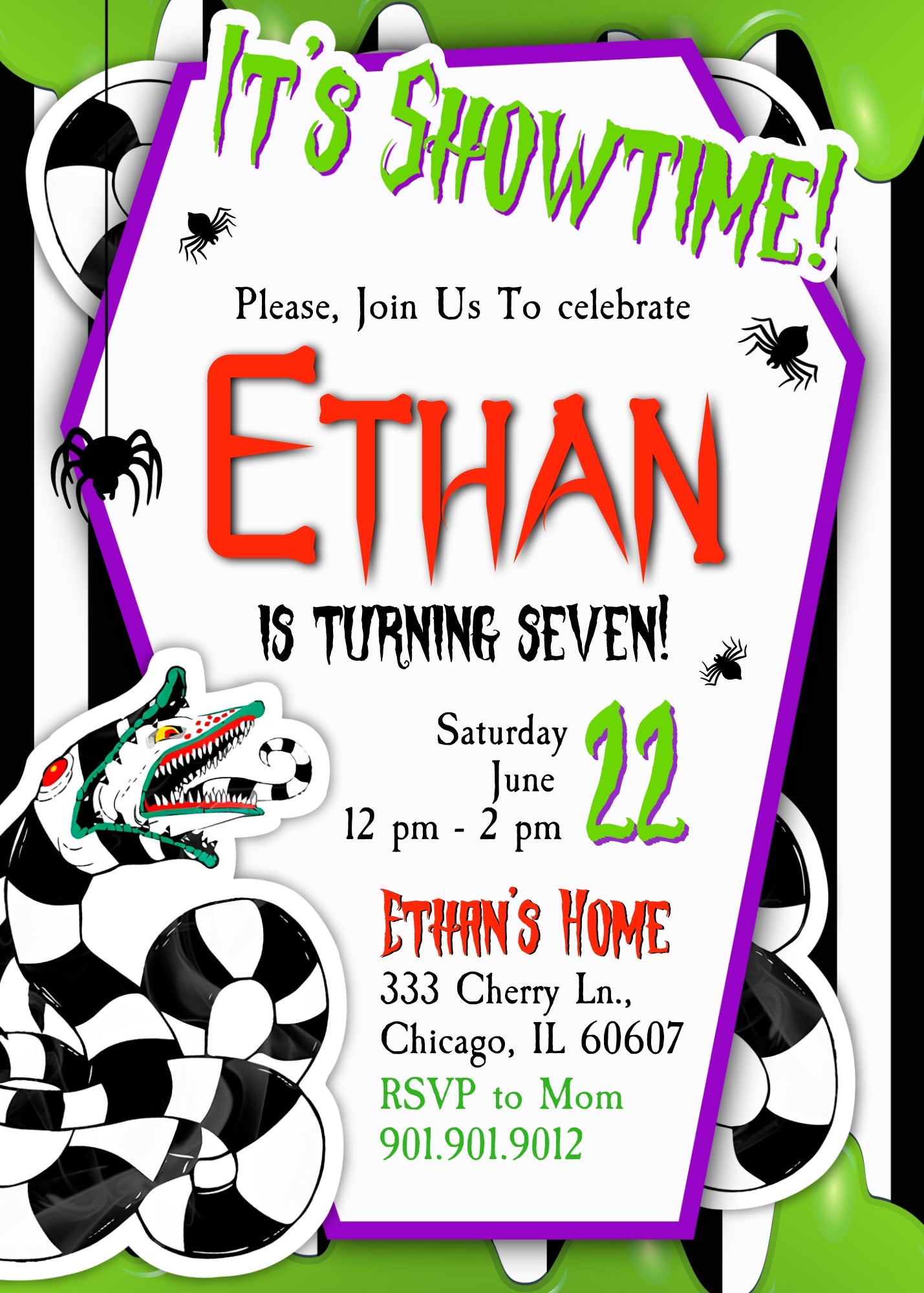 Beetlejuice Halloween customizable invitation template | Share or Print | EM793
