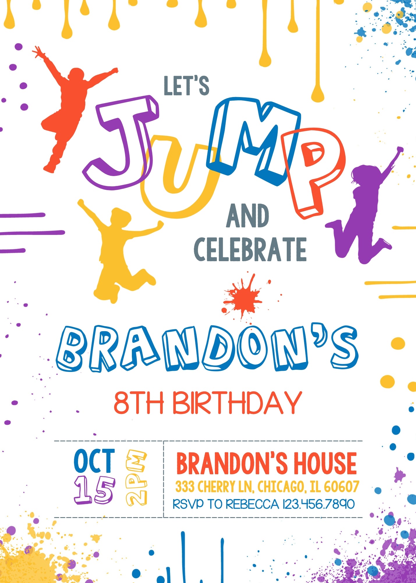 Trampoline Jump Party customizable invitation template | Share or Print | BY497