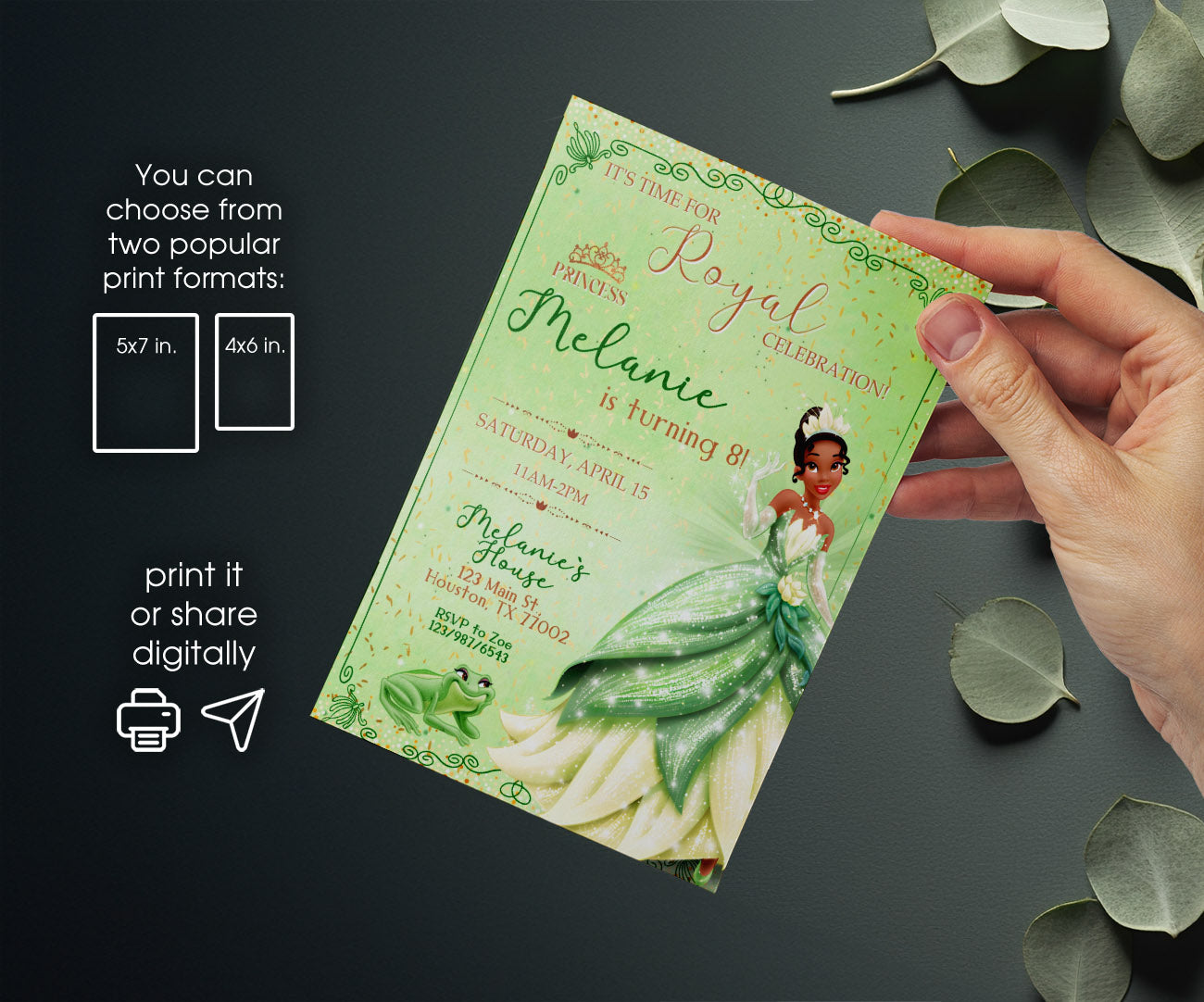 Tiana Frog Princess customizable invitation template | Share or Print | girl | RV102