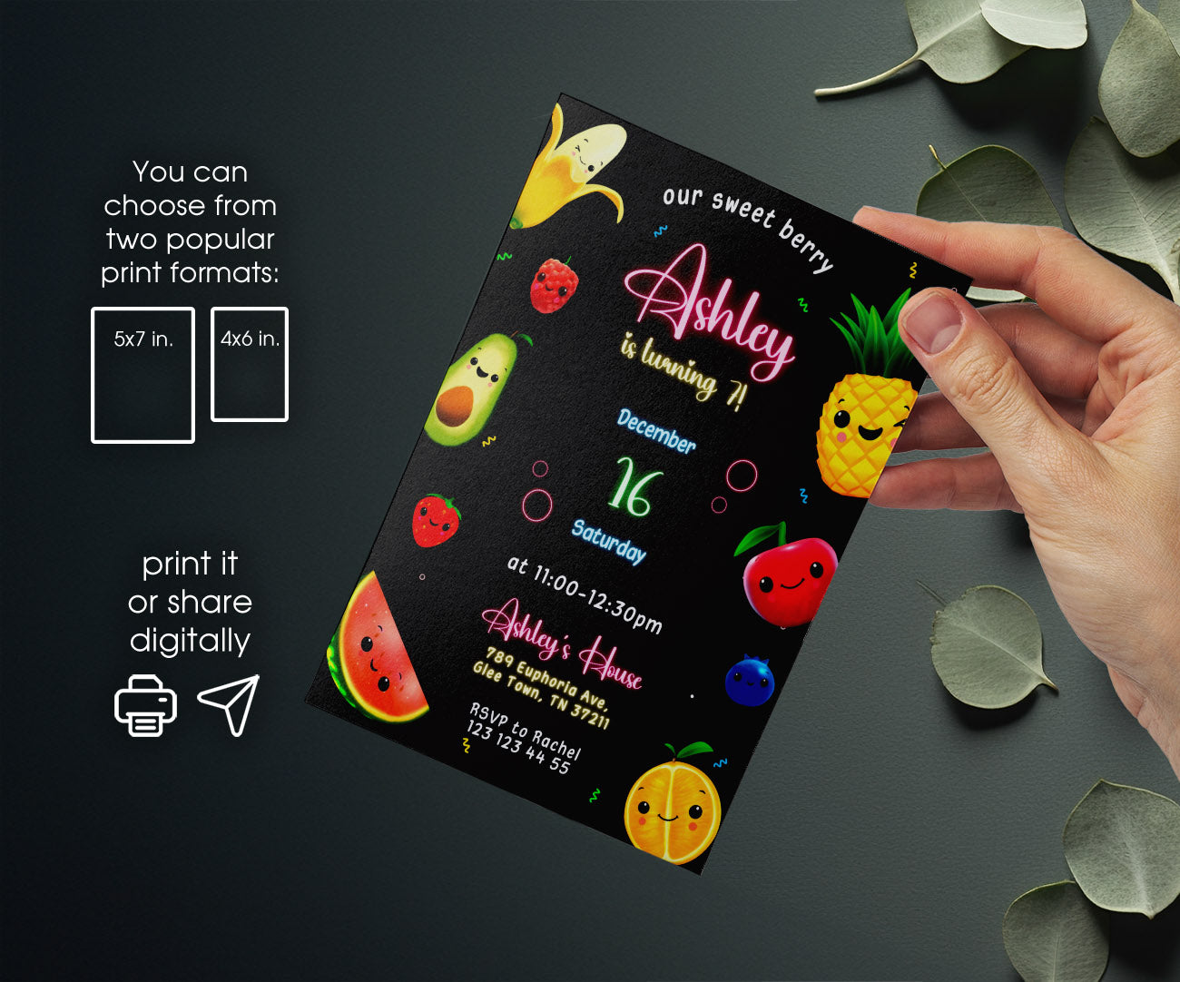 Hey Bear Sensory Dancing Fruits customizable invitation template | Share or Print | PT437