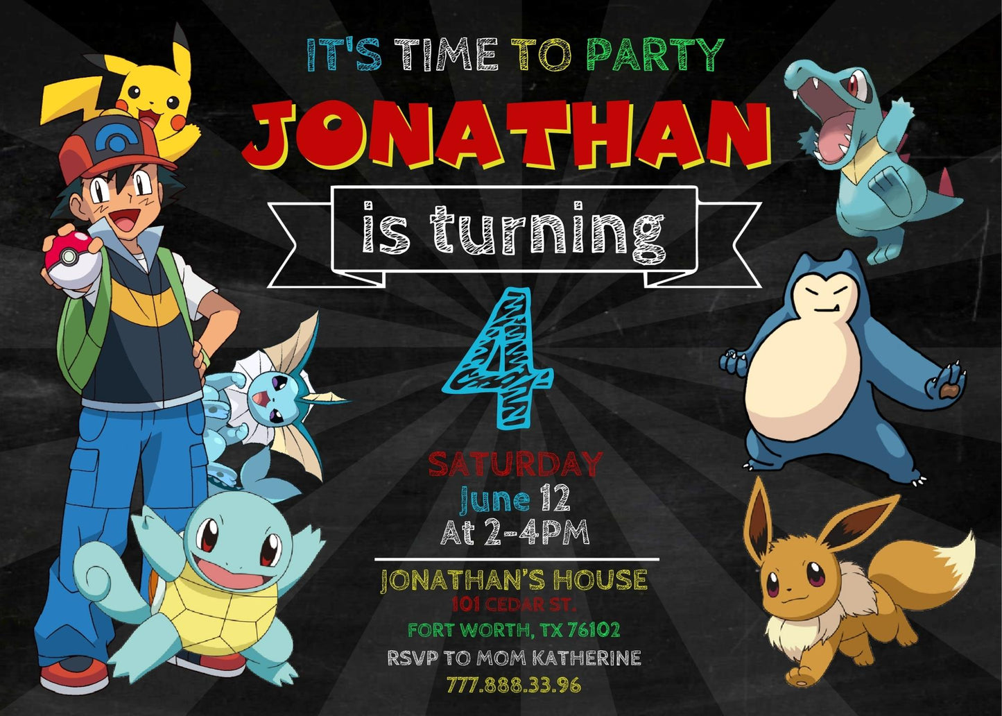 Pokemon Pikachu customizable invitation template | Share or Print | VR614
