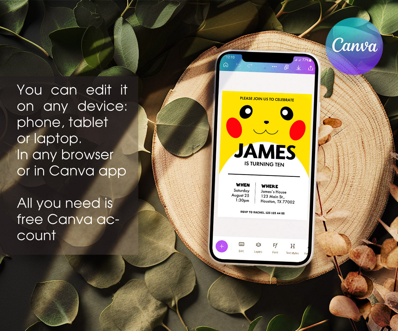 Pokemon Pikachu customizable invitation template | Share or Print | JE879