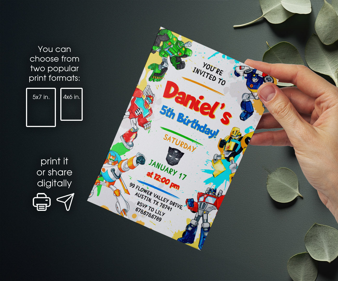Transformers Rescue Bots customizable invitation template | Share or Print | boy | QB526