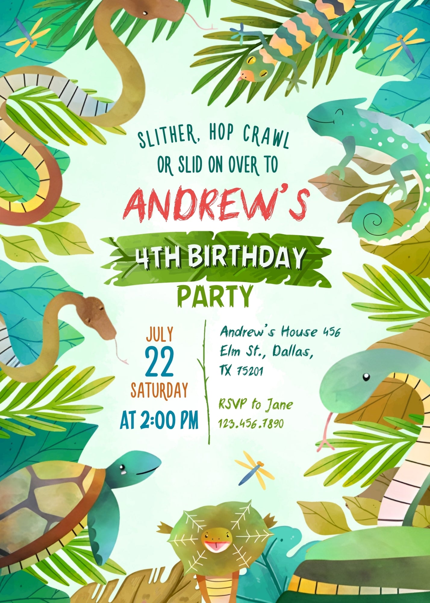Reptile Lizard Snake customizable invitation template | Share or Print | KJ927