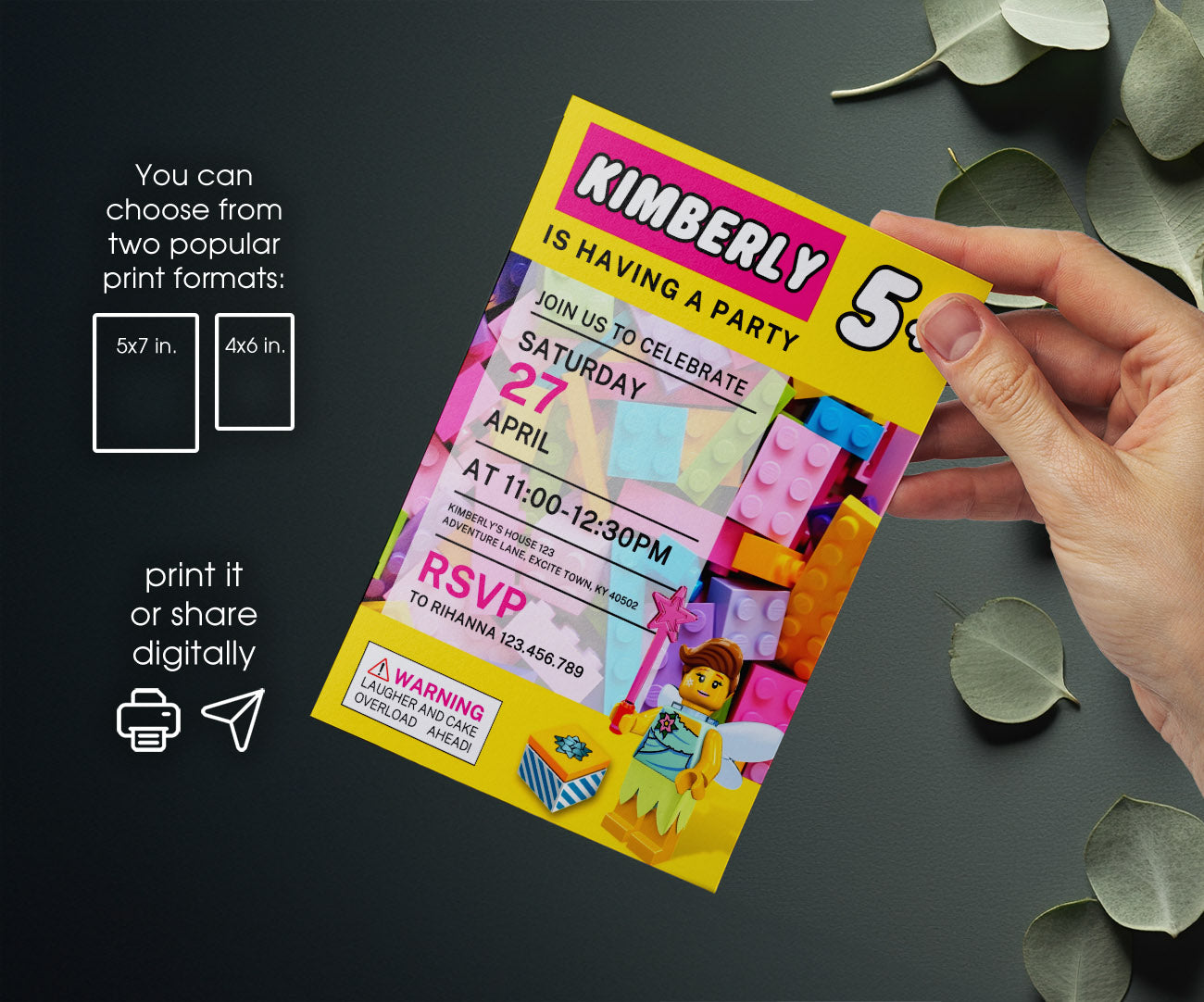 Lego Butterfly Fairy Girl customizable invitation template | Share or Print | girl | MI874