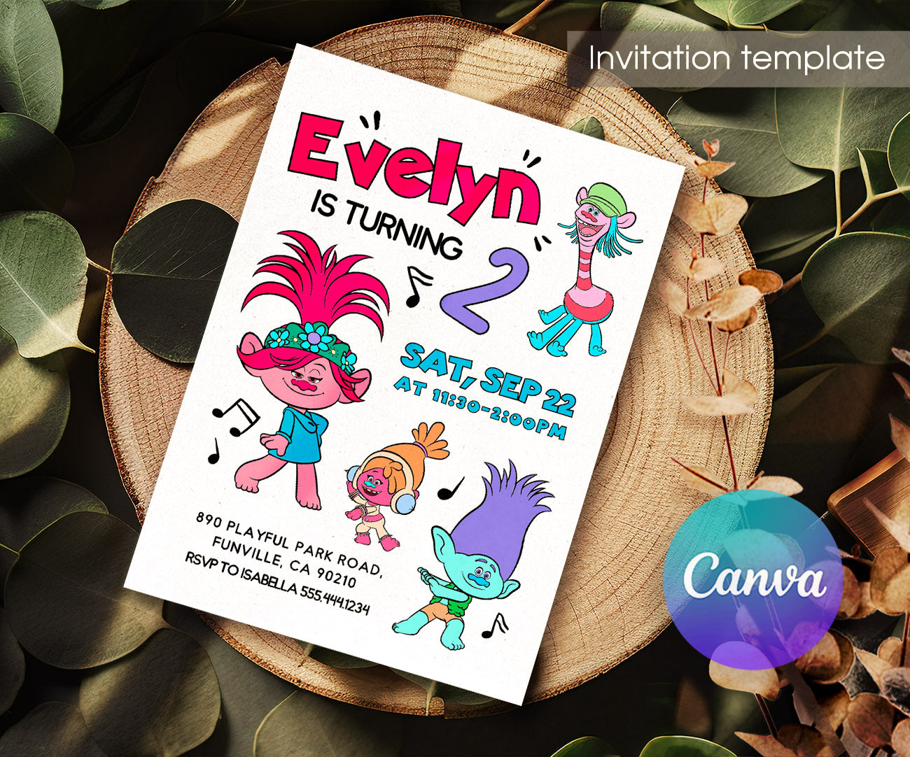 Trolls Poppy customizable invitation template | Share or Print | GG172
