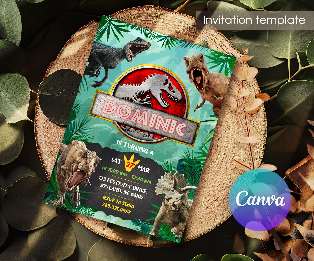 Jurassic Park Dinosaur customizable invitation template | Share or Print | VJ740