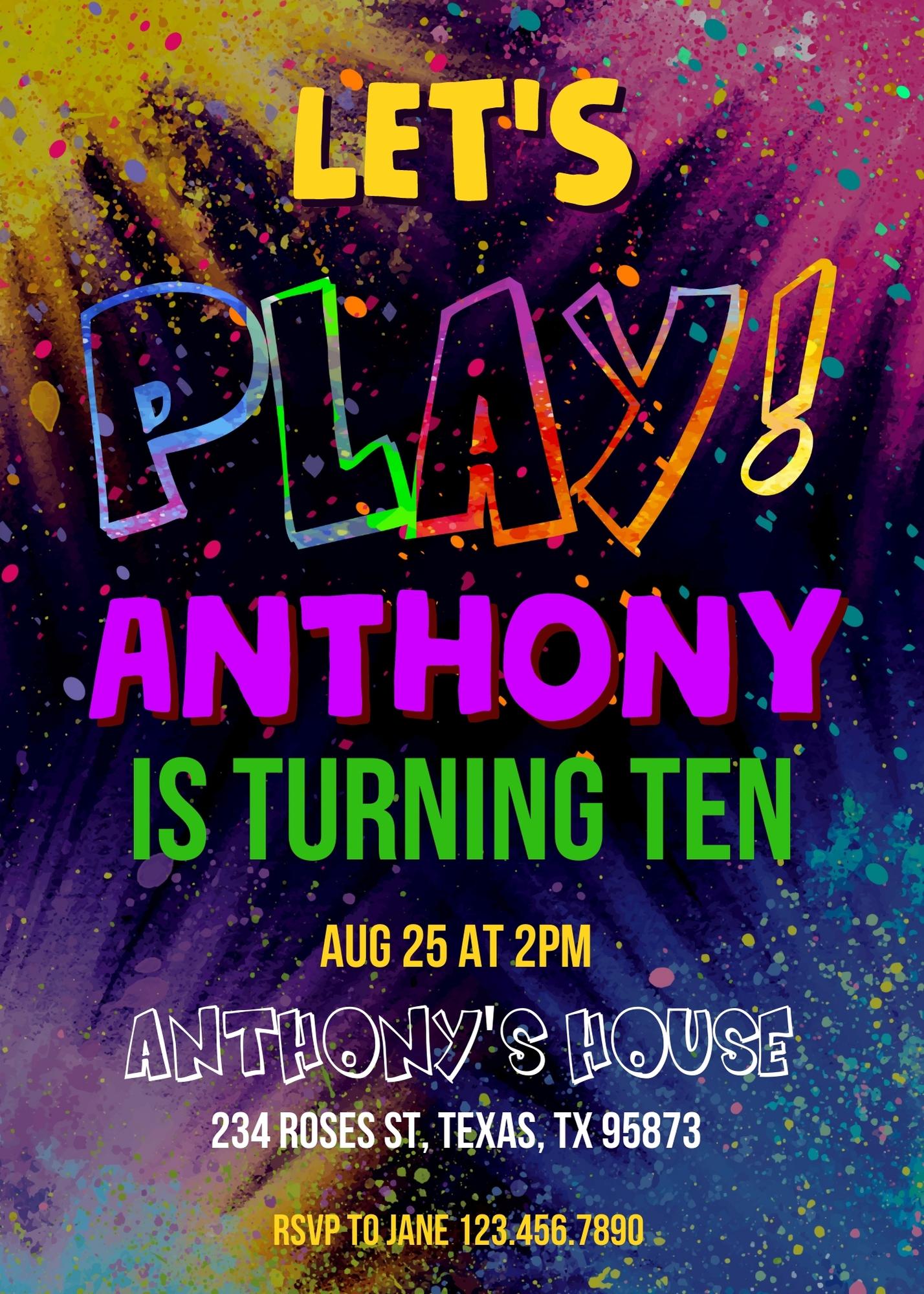 Play Party Gamer customizable invitation template | Share or Print | YC011