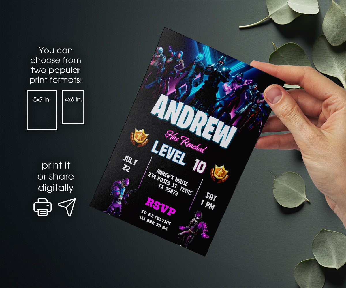 Fortnite Gamer customizable invitation template | Share or Print | boy | VG276