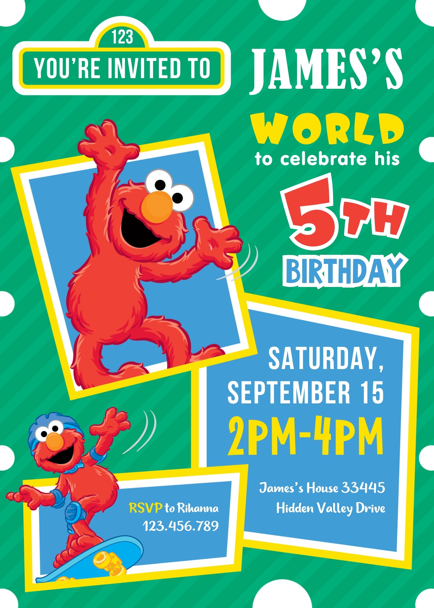 Sesame Street Elmo customizable invitation template | Share or Print | WS563