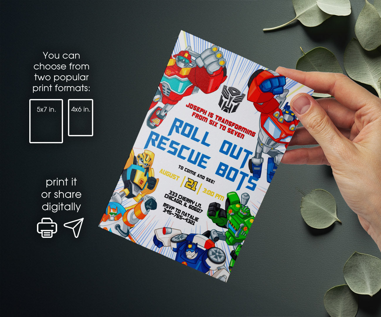 Transformers Rescue Bots customizable invitation template | Share or Print | boy | JC442