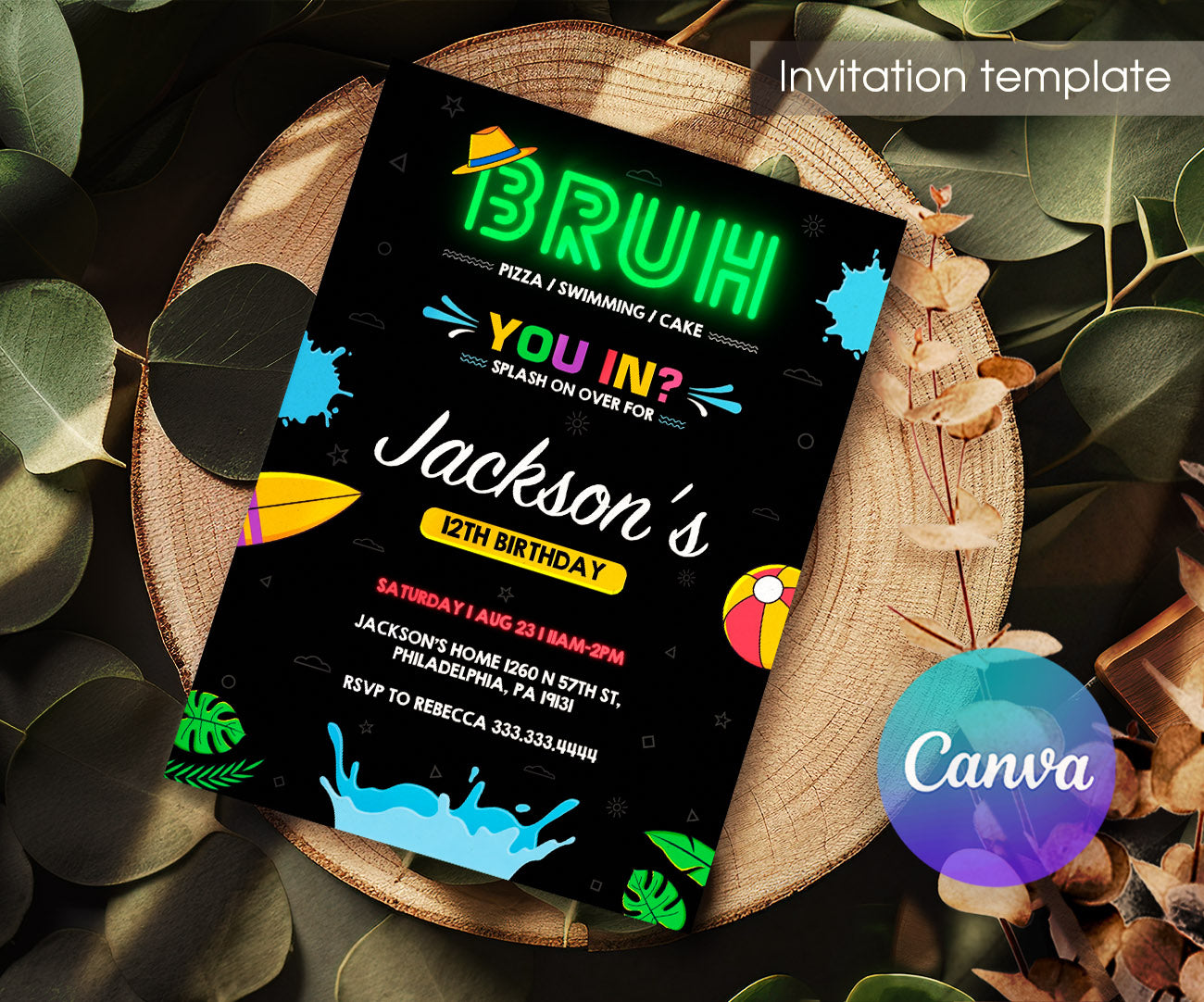 Bruh Pool customizable invitation template | Share or Print | boy | PH240
