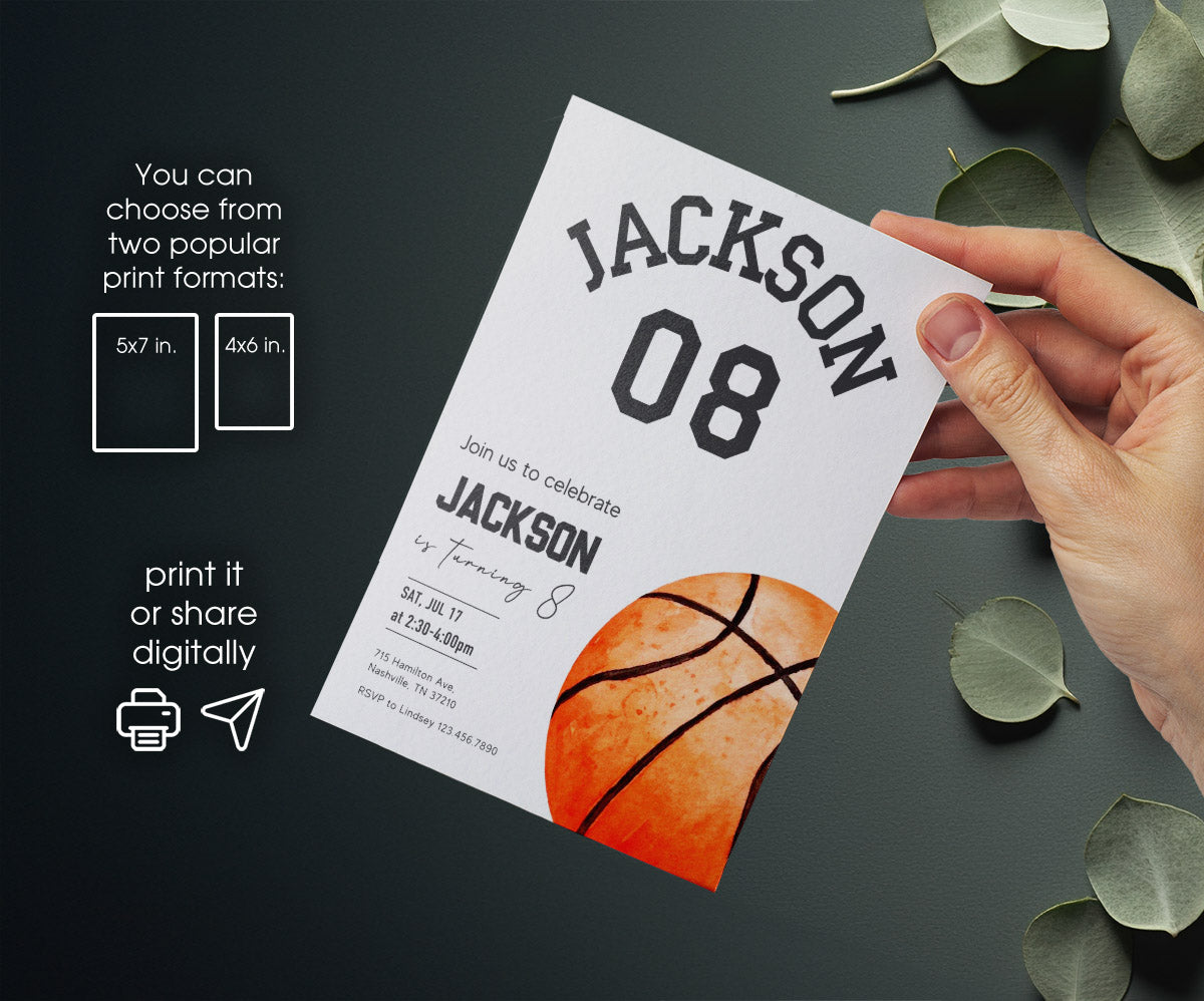 Basketball NBA Slam Dunk customizable invitation template | Share or Print | boy | NK224