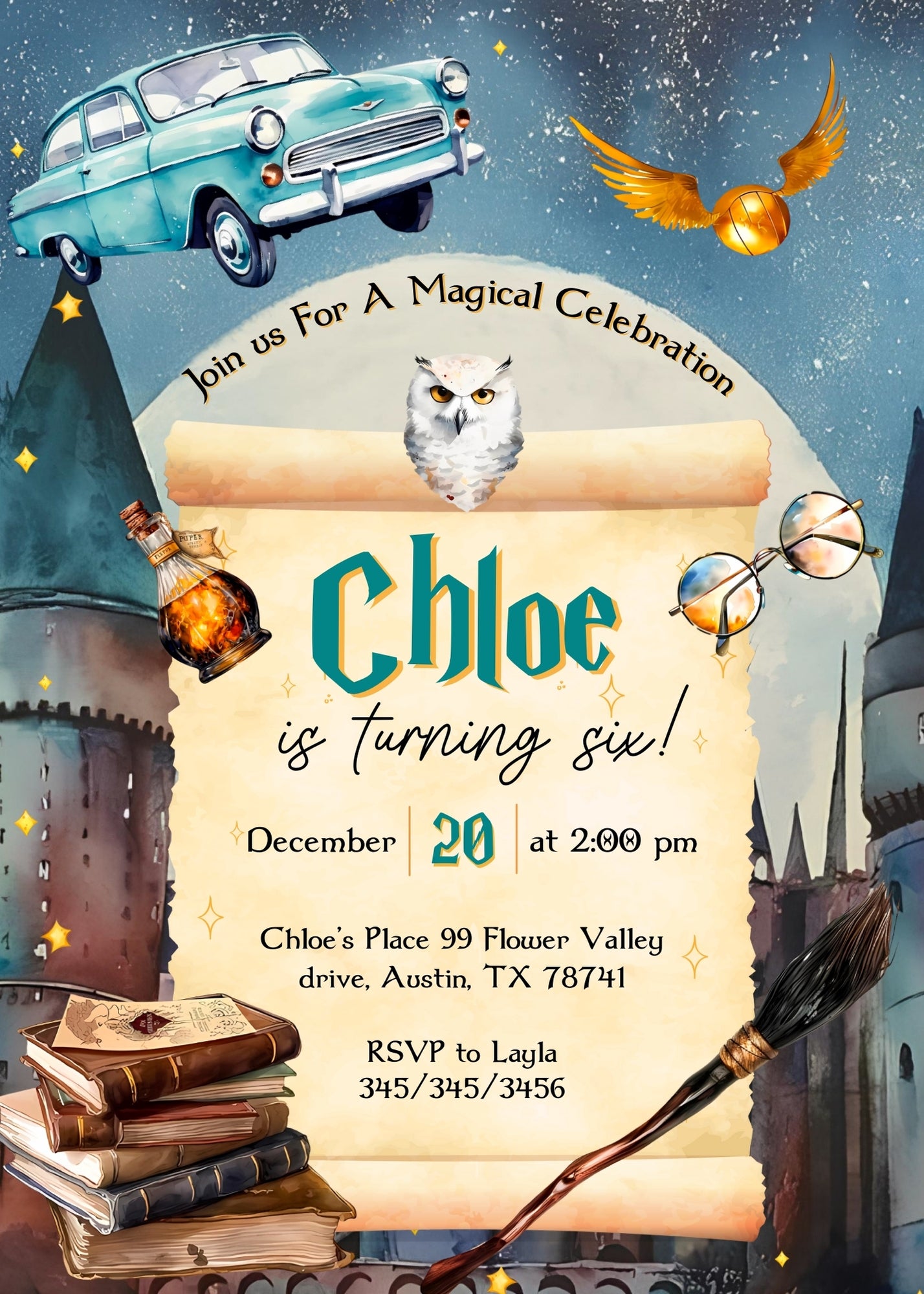 Harry Potter customizable invitation template | Share or Print | EG336