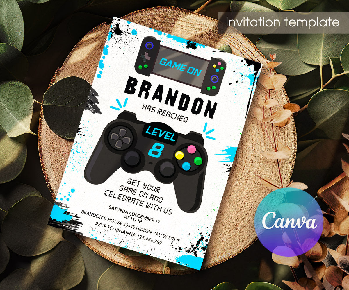 Gamer Party customizable invitation template | Share or Print | boy | JF611
