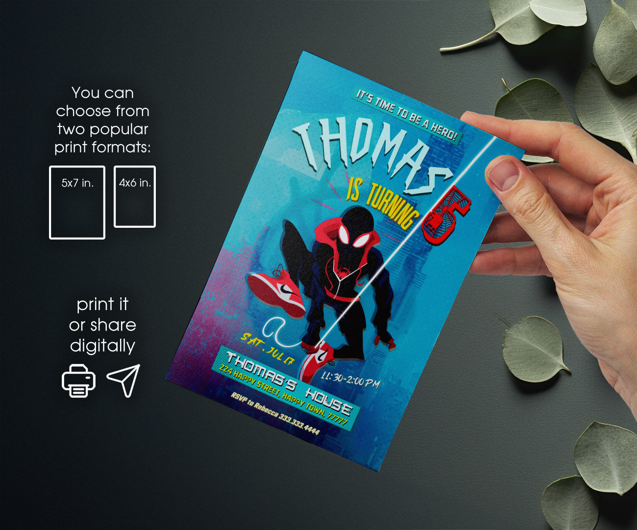 Spider Man Across the Spider-Verse customizable invitation template | Share or Print | boy | EL309