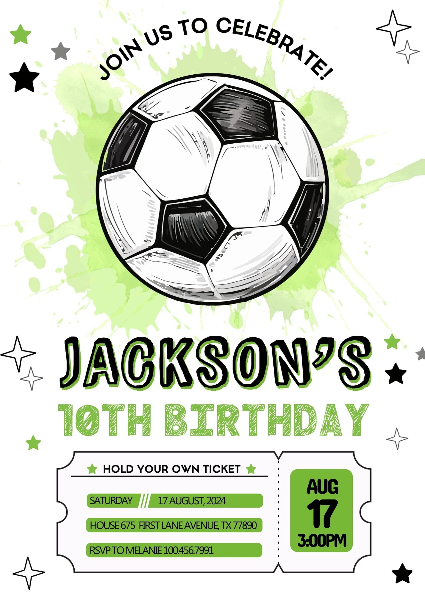 Soccer Champion League FC customizable invitation template | Share or Print | boy | MR970