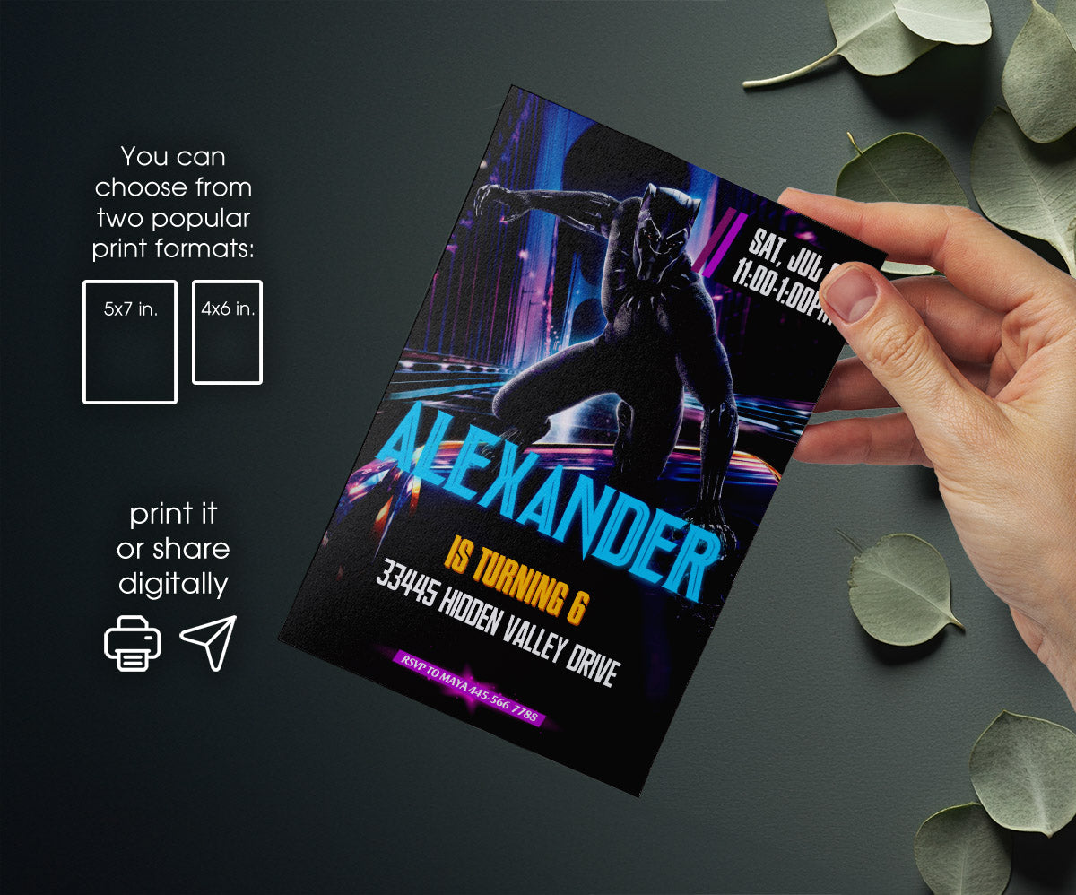 Black Panther Superhero Marvel customizable invitation template | Share or Print | boy | DK191