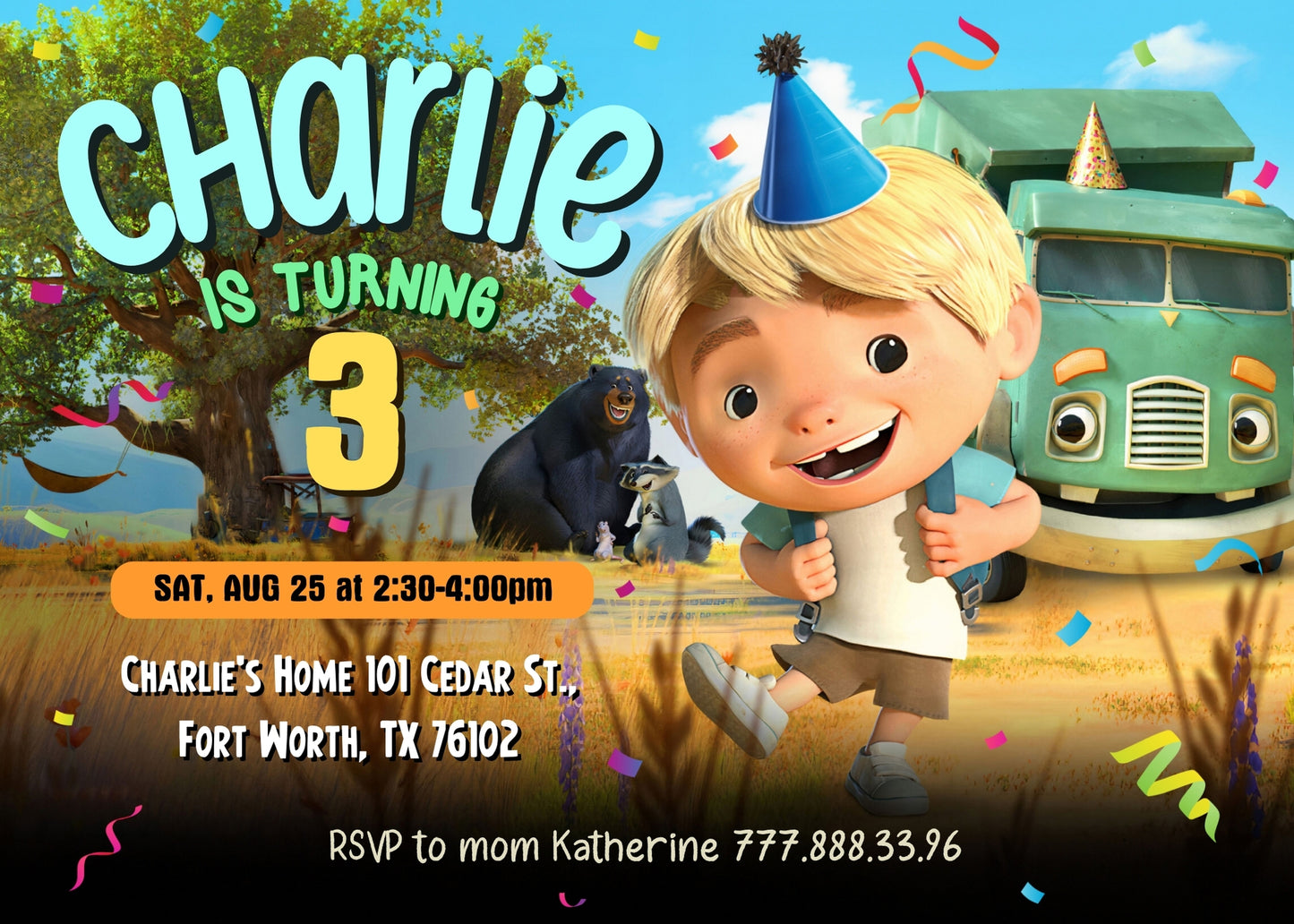 Trash Green Truck customizable invitation template | Share or Print | BH685
