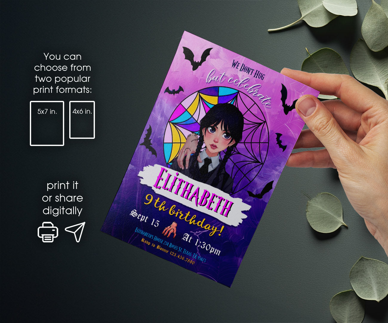 Wednesday Addams customizable invitation template | Share or Print | girl | QX208