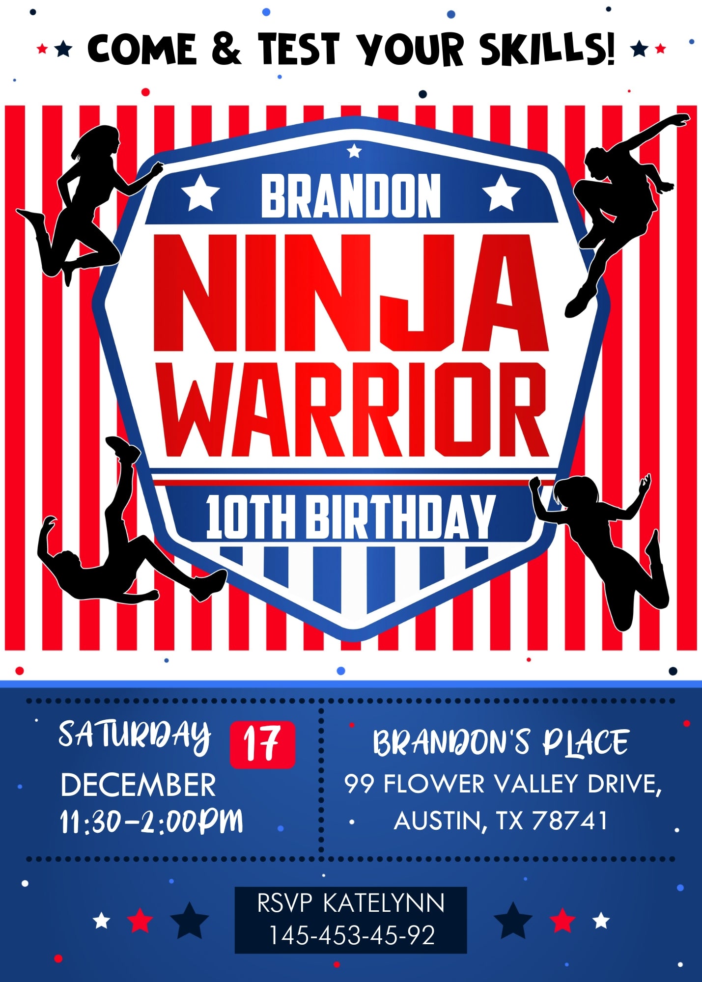 American Ninja Warrior customizable invitation template | Share or Print | TE319