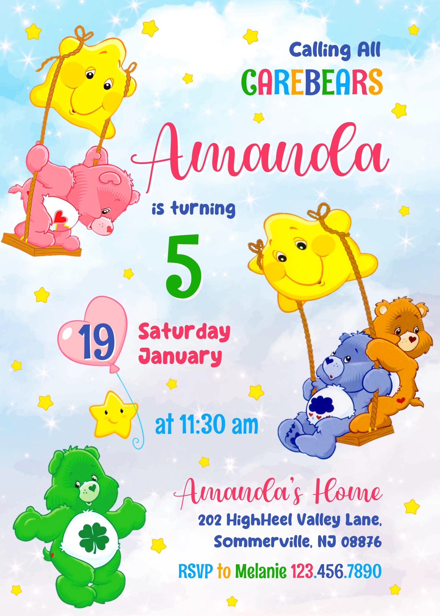 Care Bears customizable invitation template | Share or Print | XC384
