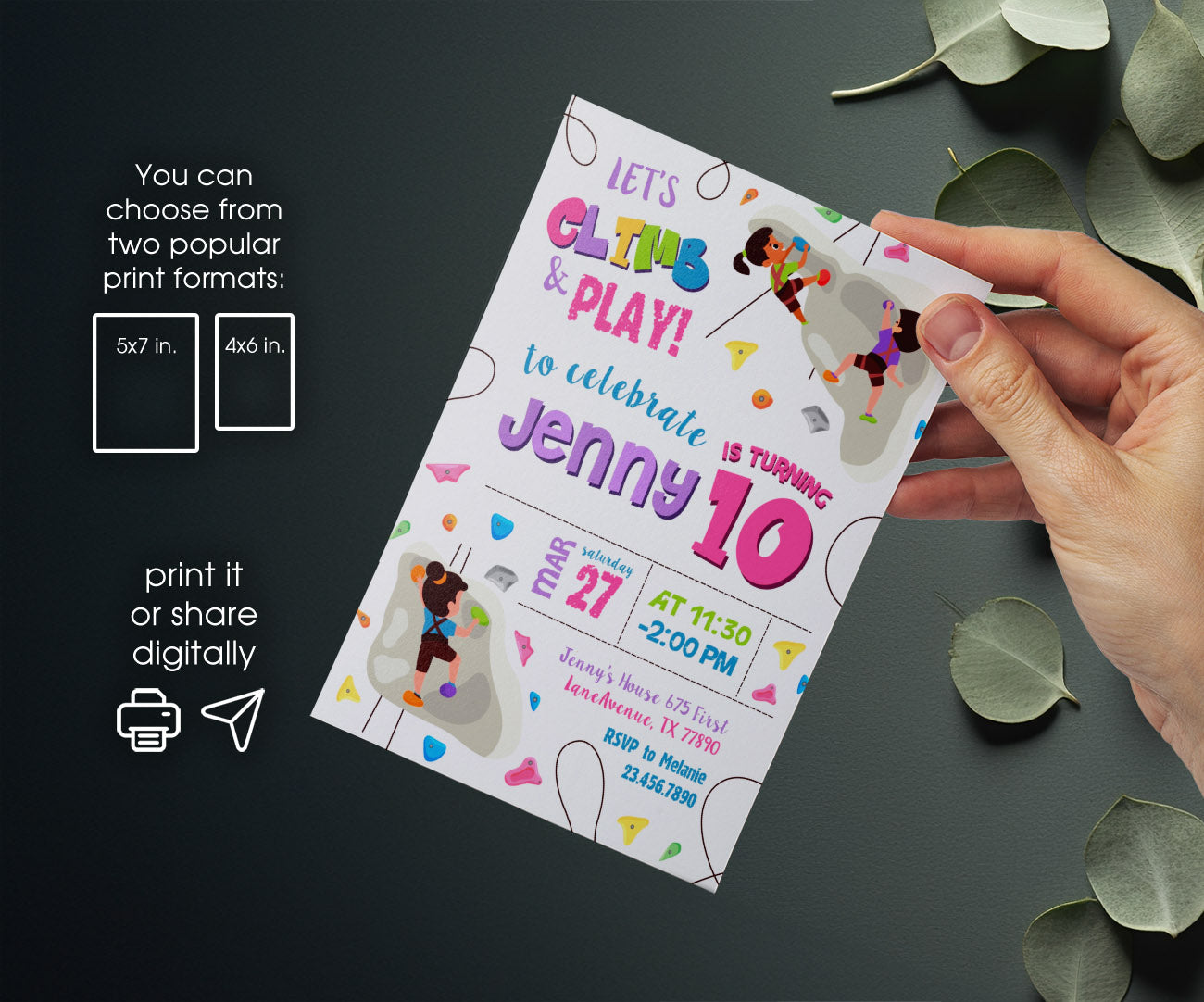 Rock Climbing customizable invitation template | Share or Print | KA757