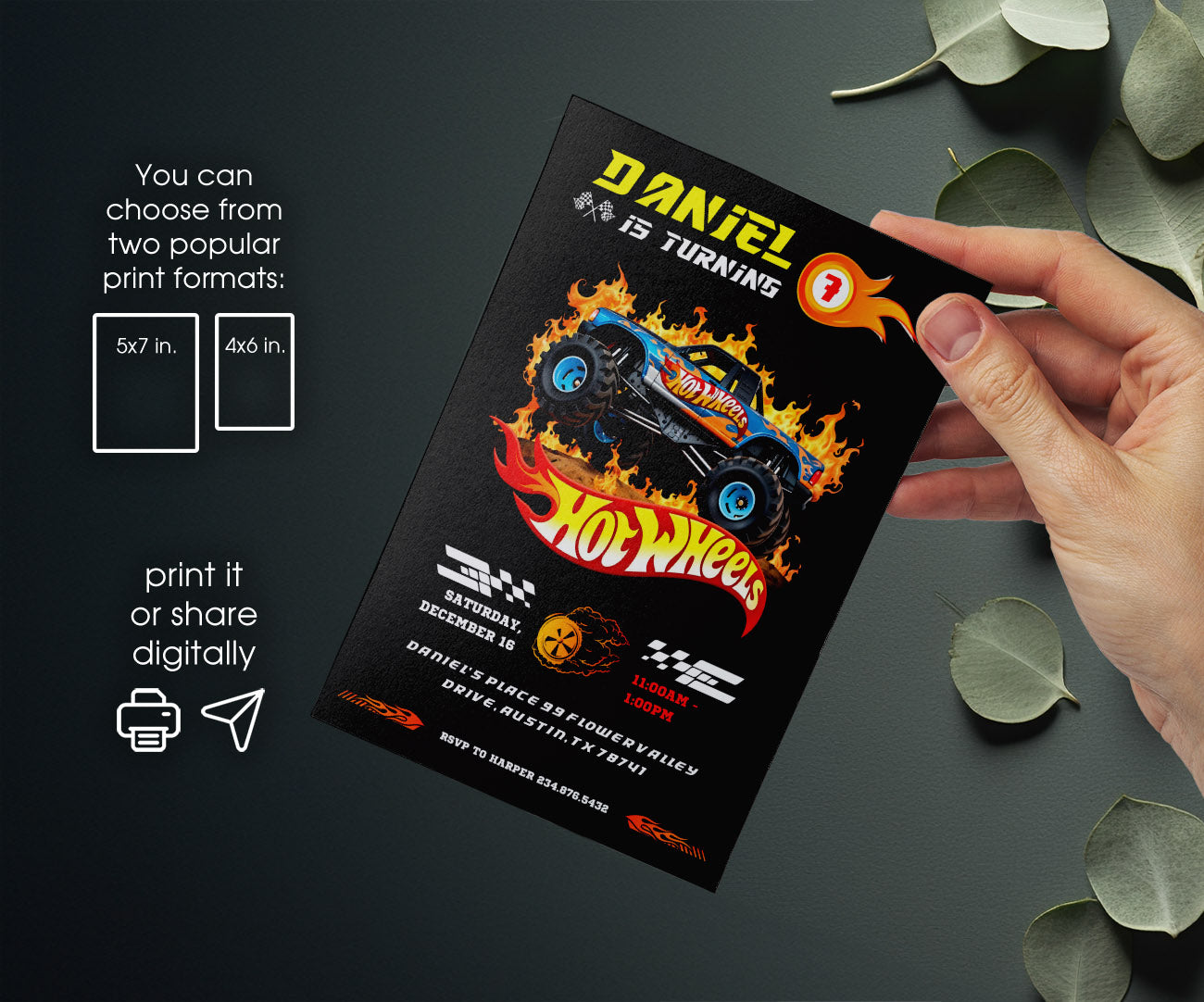 Hot Wheels Racing customizable invitation template | Share or Print | boy | AU820