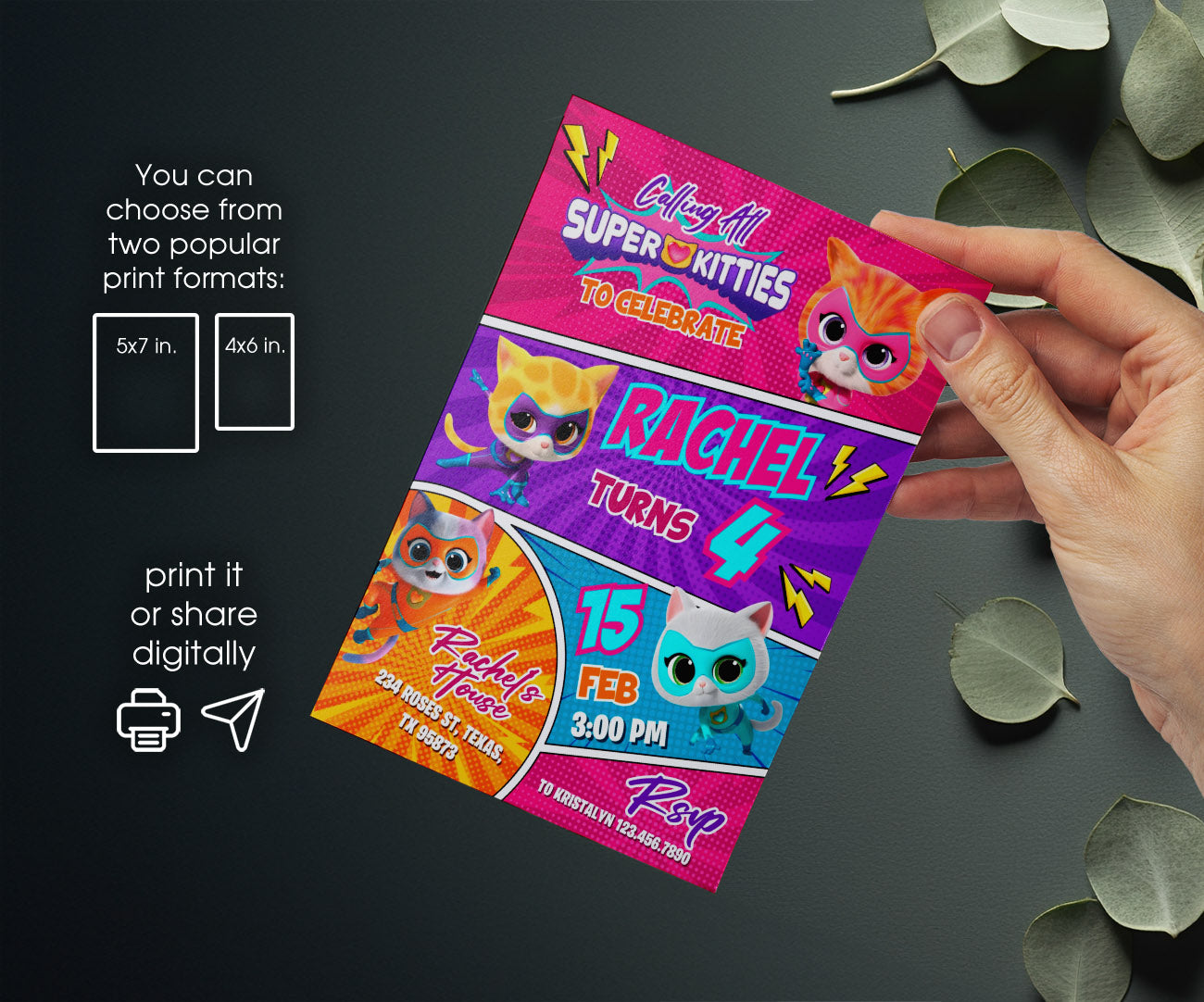 SuperKitties customizable invitation template | Share or Print | YA954