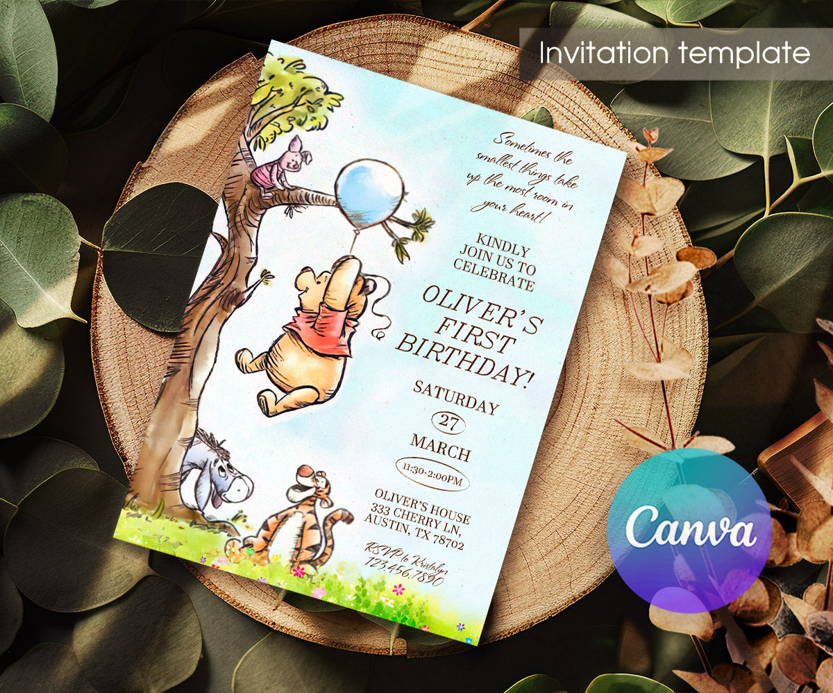 Winnie the Pooh customizable invitation template | Share or Print | QT388