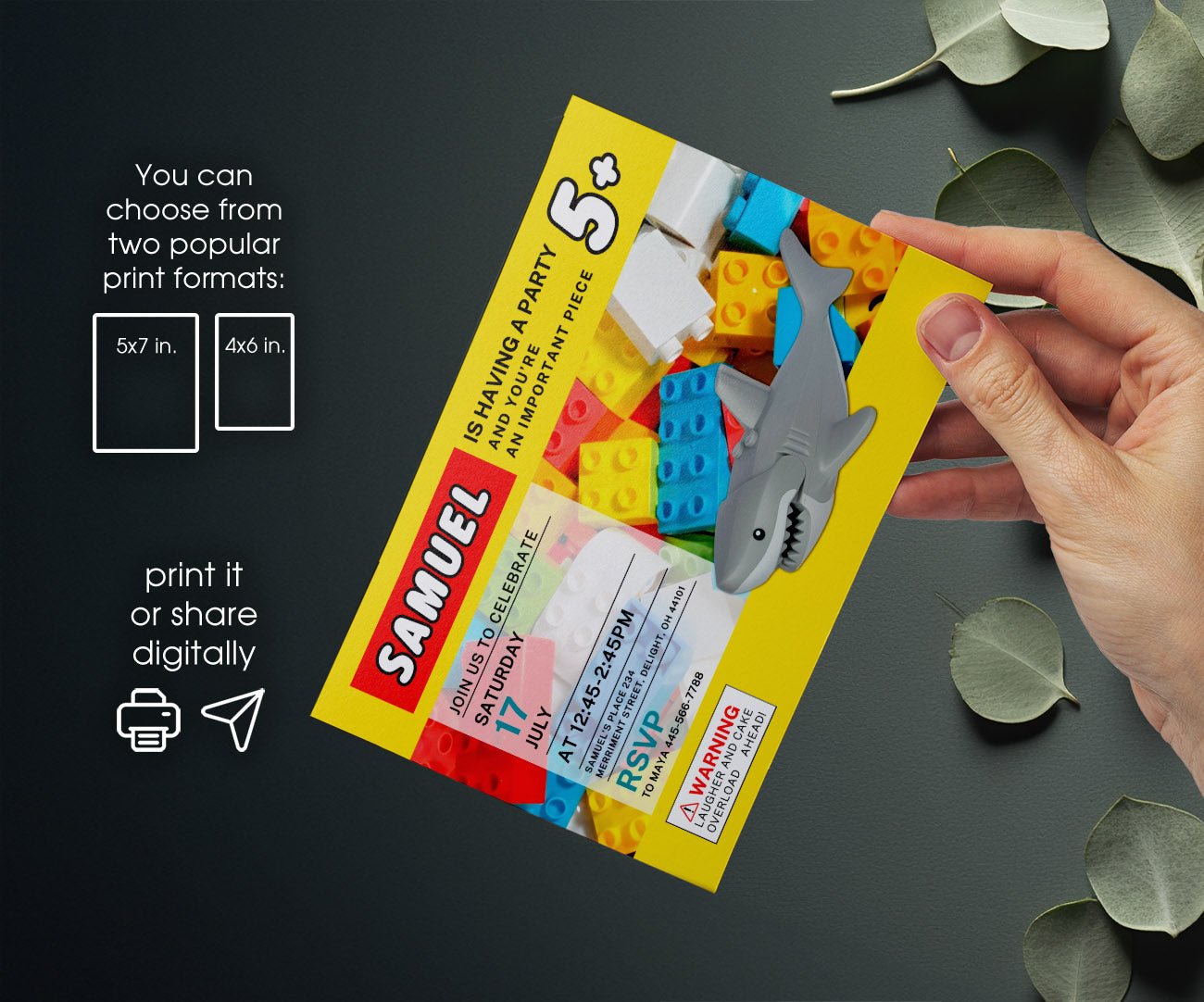 Lego Shark Jaws customizable invitation template | Share or Print | OR756