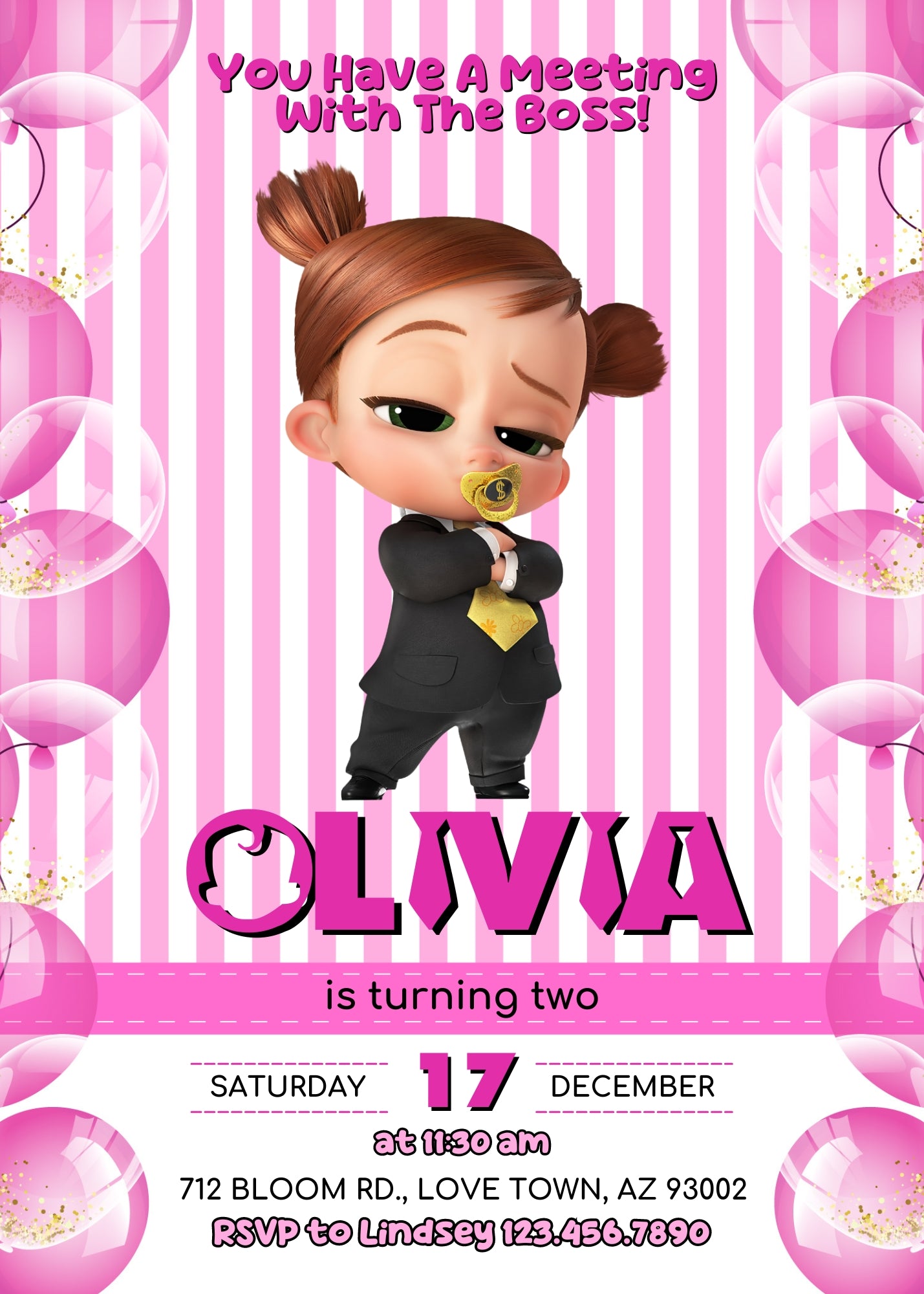 Baby Boss customizable invitation template | Share or Print | girl | GG549
