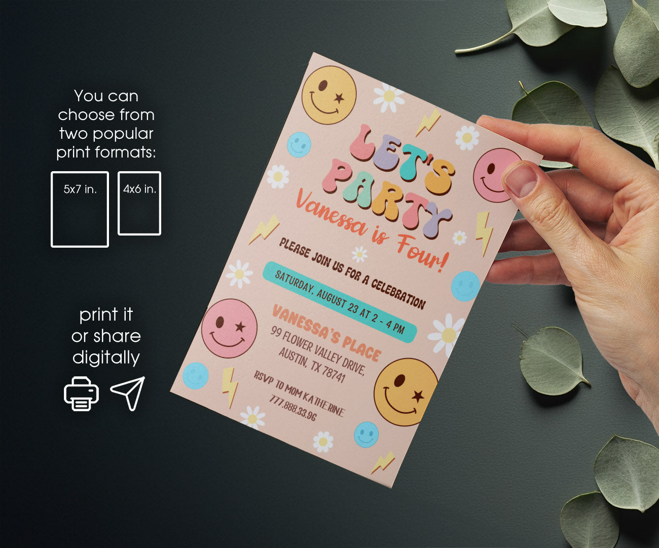 Smiley Face customizable invitation template | Share or Print | KK511