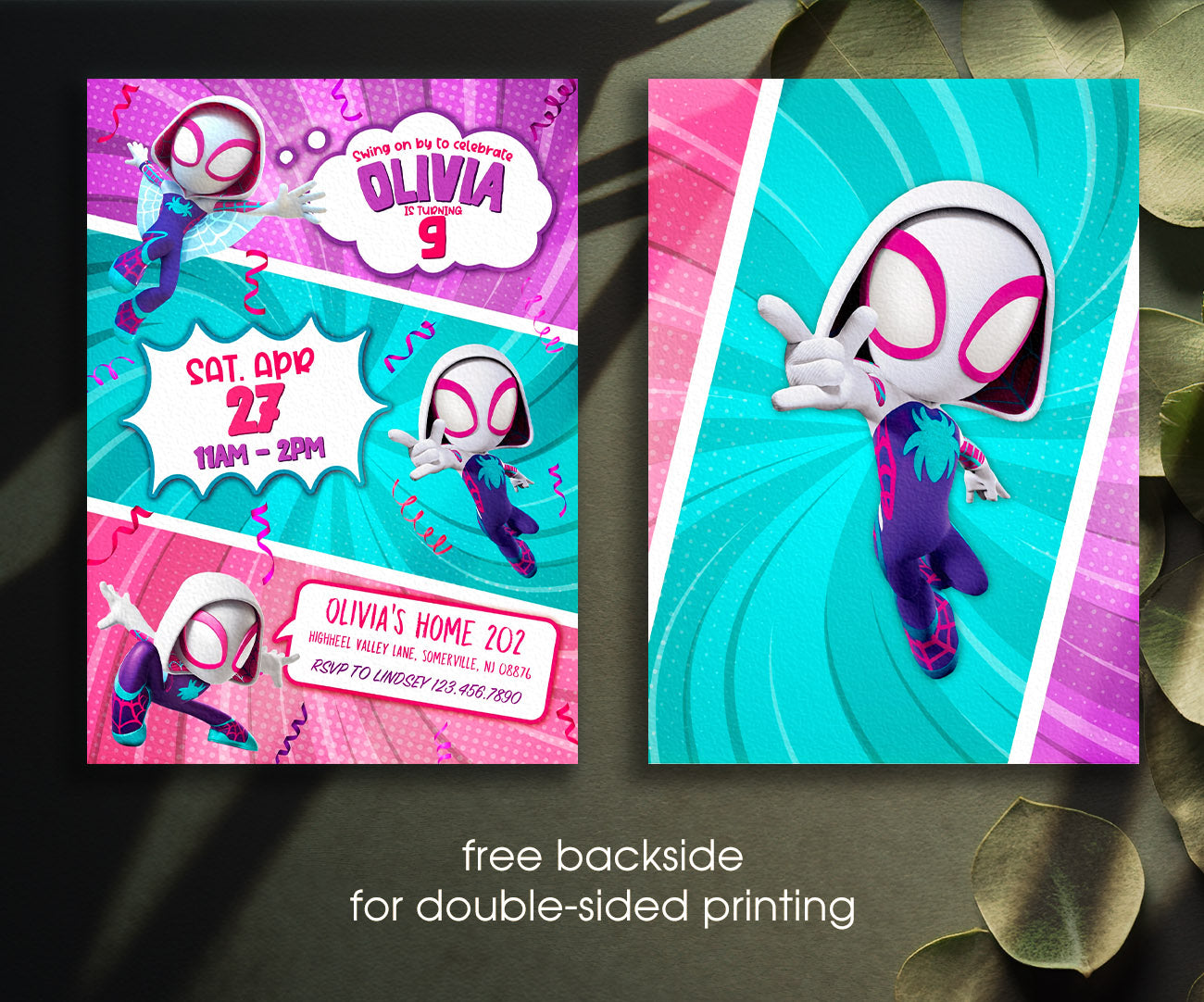 Spider Gwen Ghost Spidey customizable invitation template | Share or Print | girl | JH282