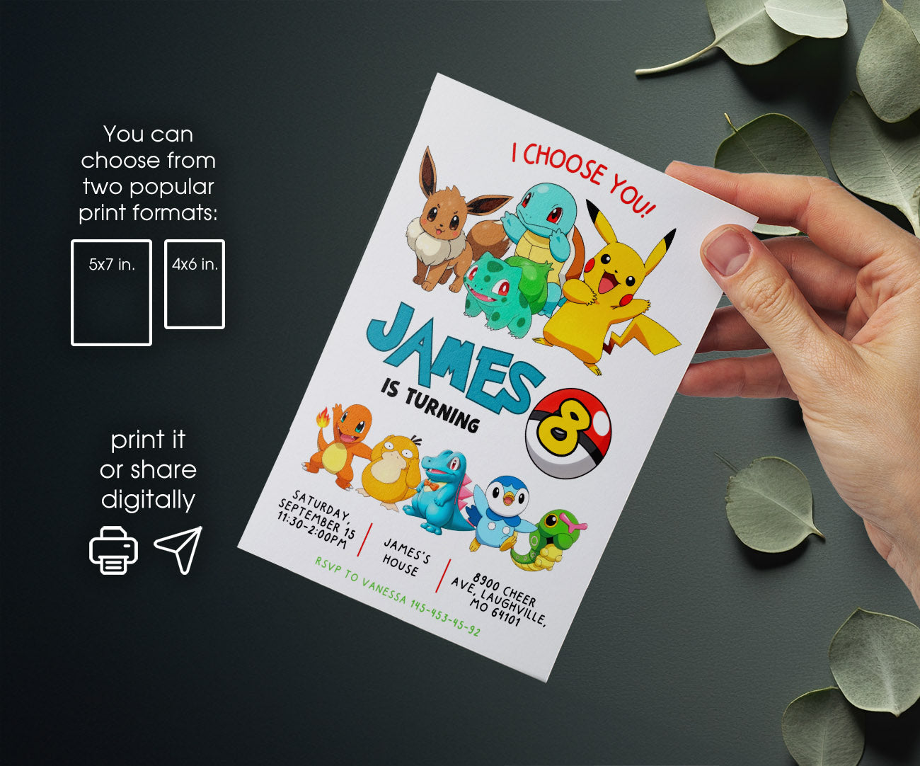 Pokemon Pikachu customizable invitation template | Share or Print | DA714