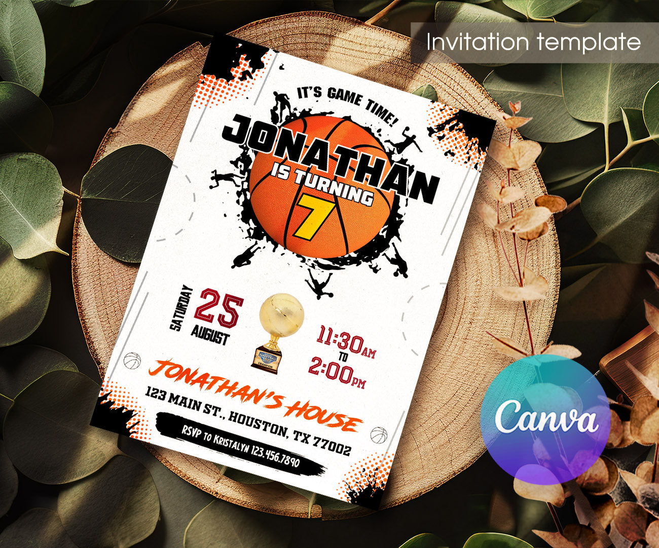 Basketball NBA Slam Dunk customizable invitation template | Share or Print | boy | AV933