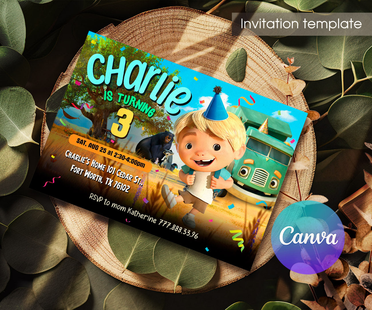 Trash Green Truck customizable invitation template | Share or Print | BH685